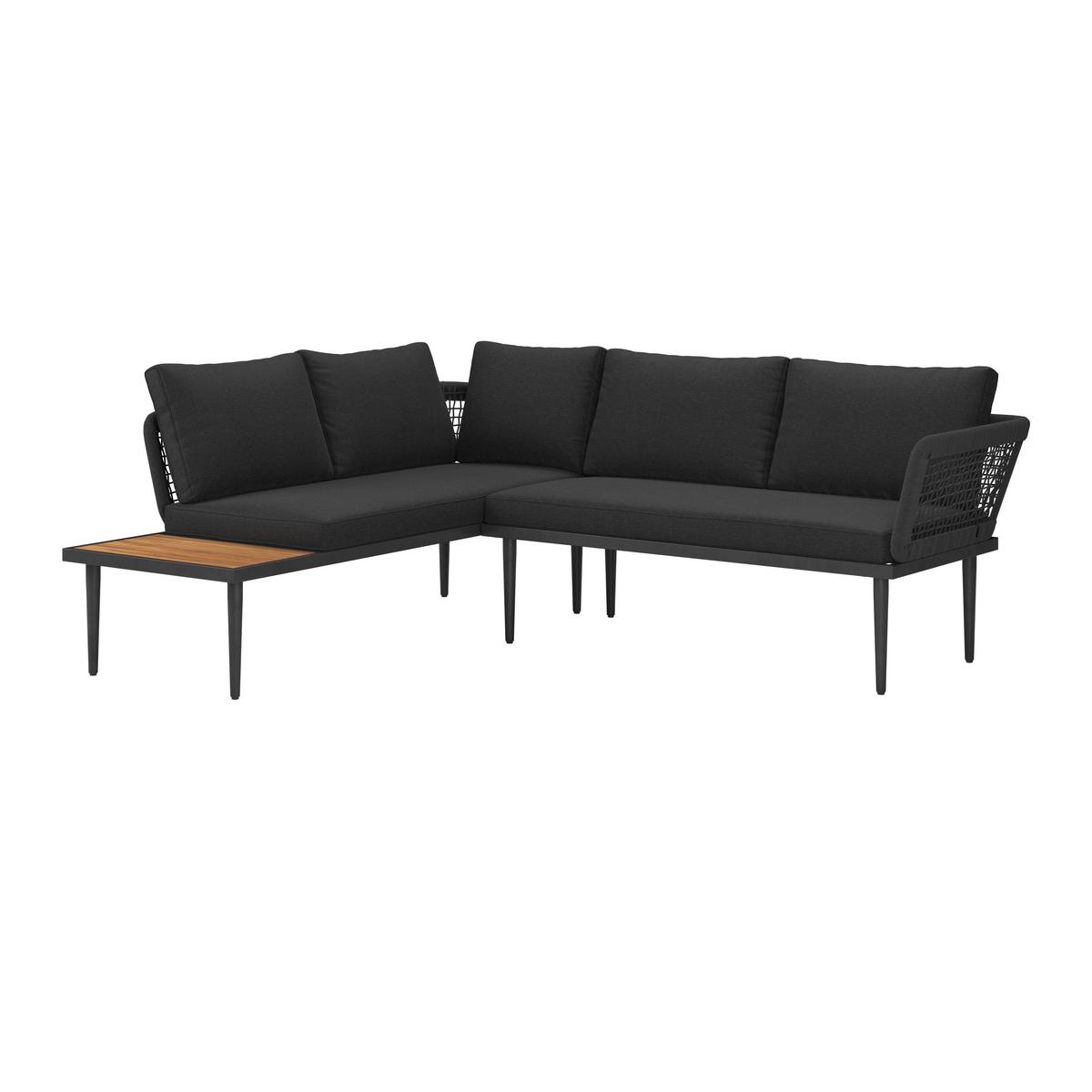 Loungegarnitur Nara - Schwarz/Akaziefarben, MODERN, Glas/Holz (185/146,5cm) - Beldano