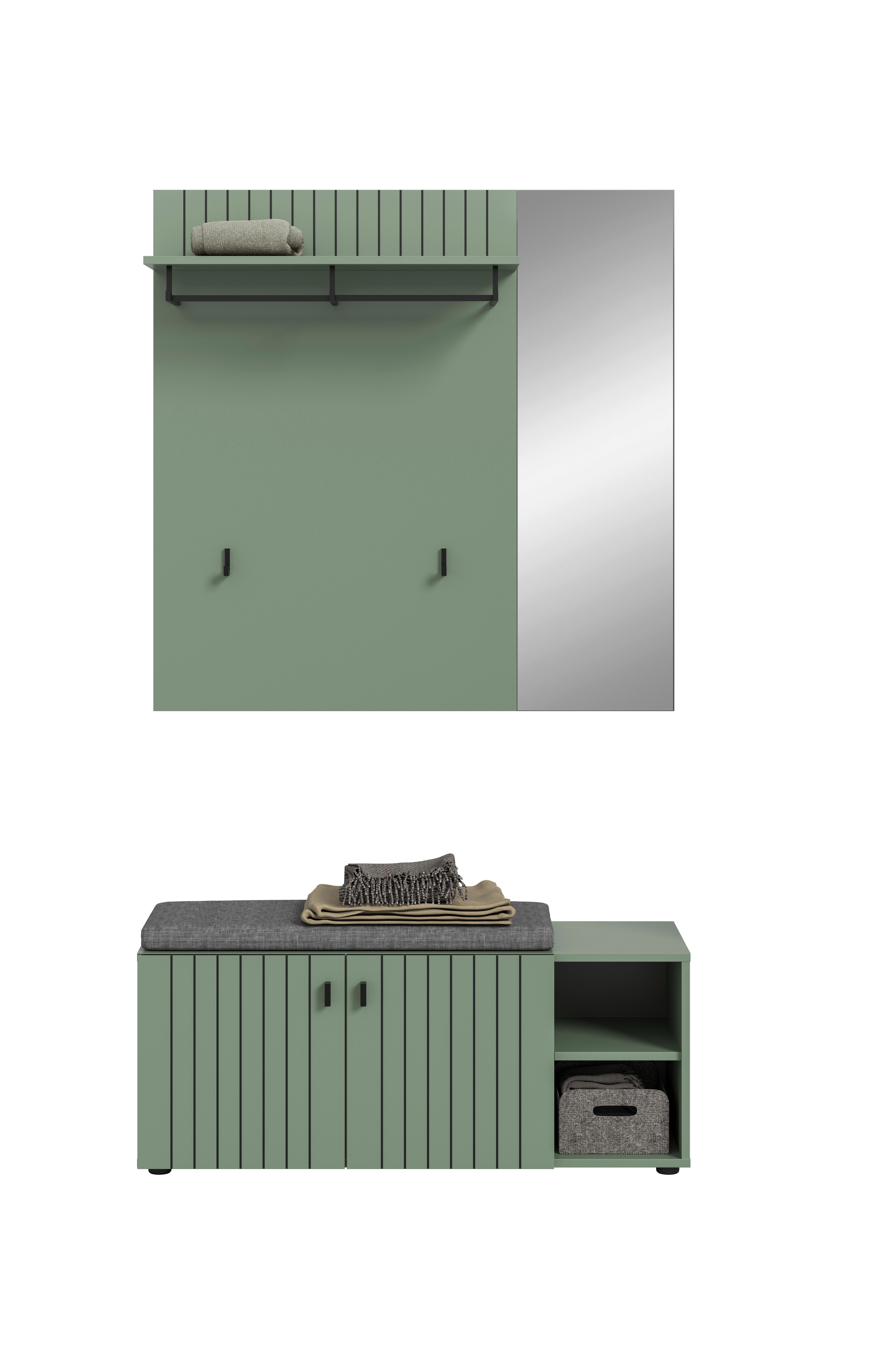 Garderobe Station Graugrün B: 106cm - Graugrün, Design, Holzwerkstoff (106/192/37cm) - MID.YOU
