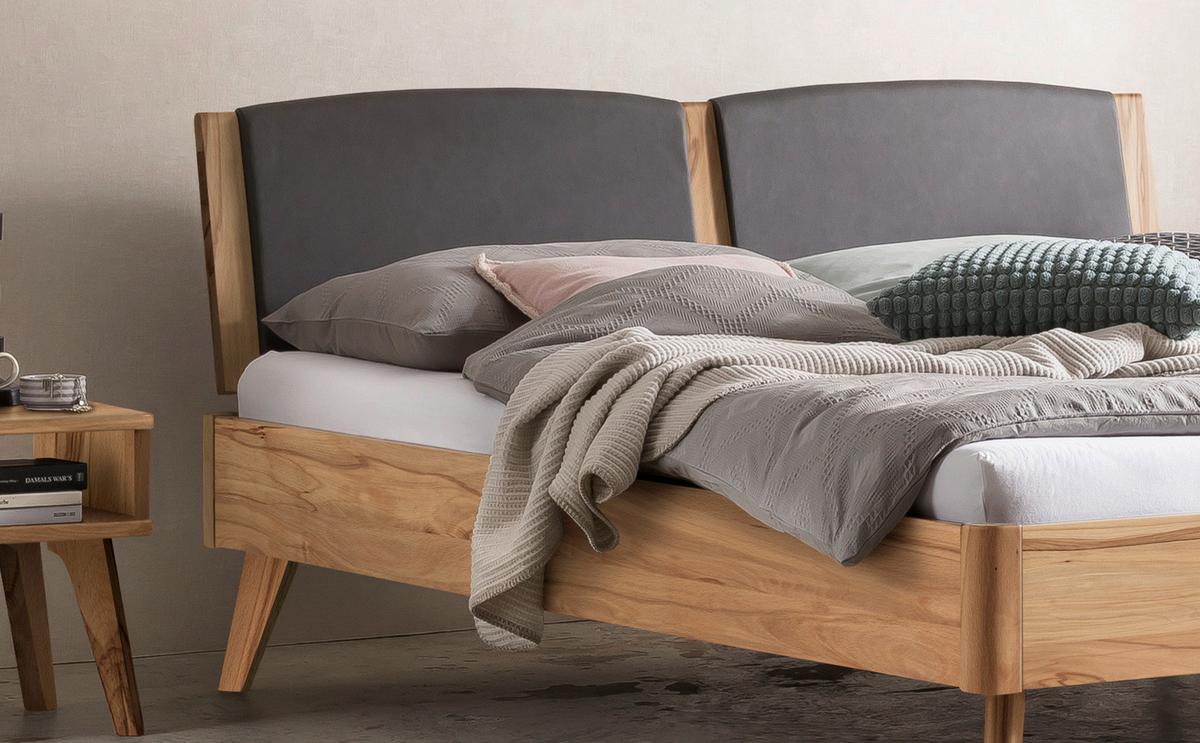 Bett Mareto Buchefarben 140x200 Cm - Dunkelgrau/Buchefarben, KONVENTIONELL, Holz/Textil (140/200cm) - Hasena