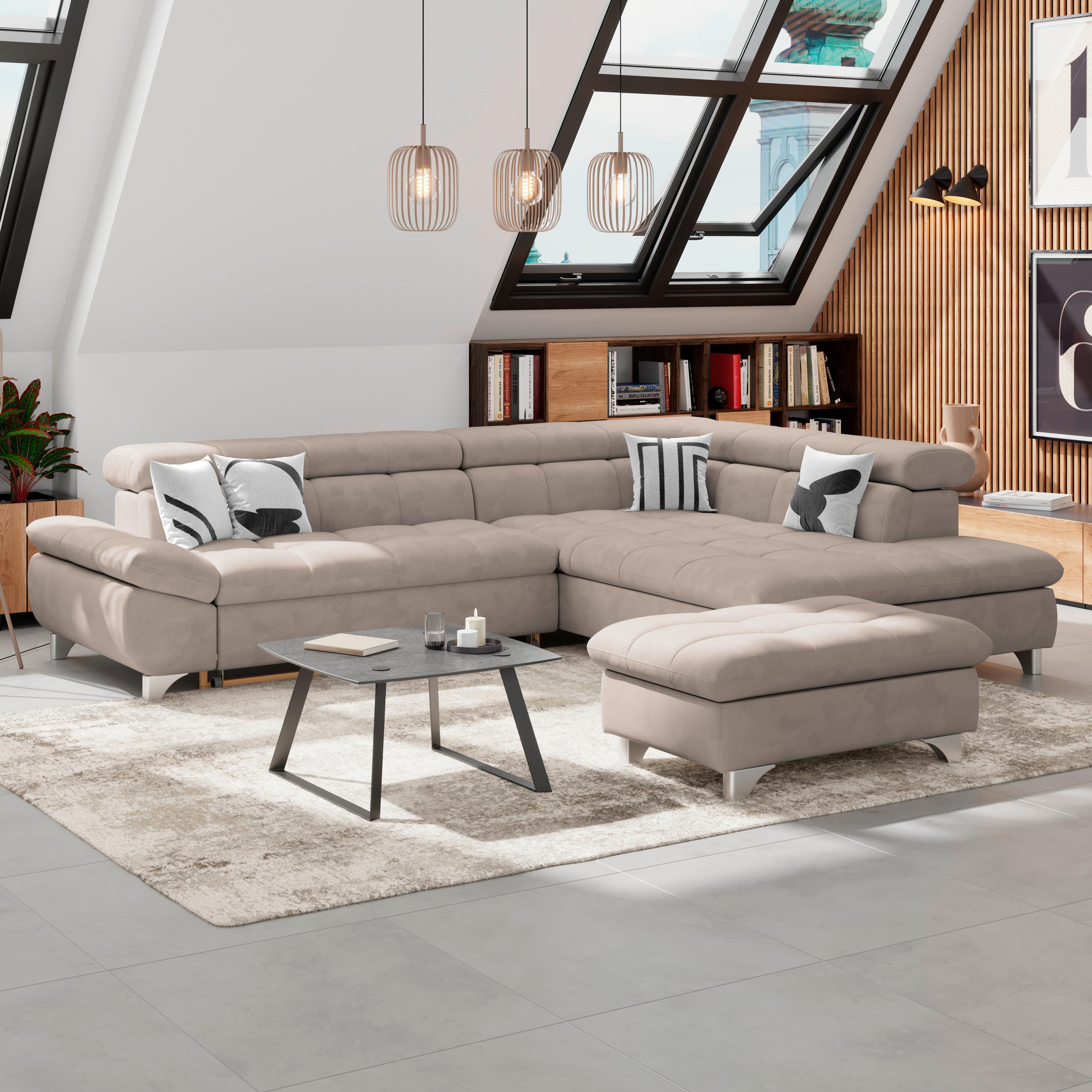 Hocker Gemini Grau, B: 108cm - Chromfarben/Beige, KONVENTIONELL, Textil (108/46/108cm)