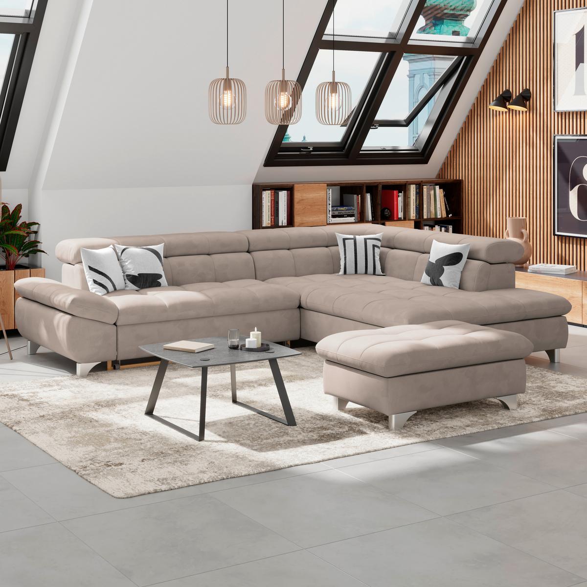 Ecksofa Gemini Grau, B; 312cm - Chromfarben/Beige, KONVENTIONELL, Textil (312/234cm)
