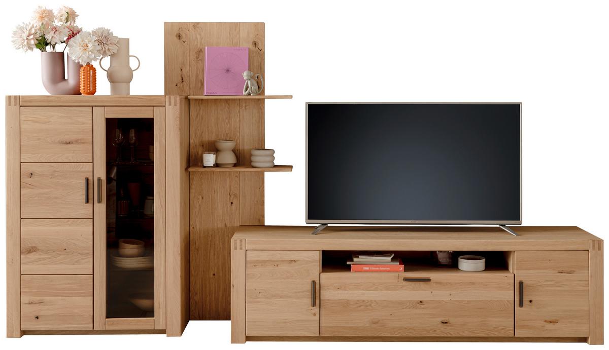 Wohnwand Prag - Eichefarben, Design, Glas/Holz (332/184/50cm)