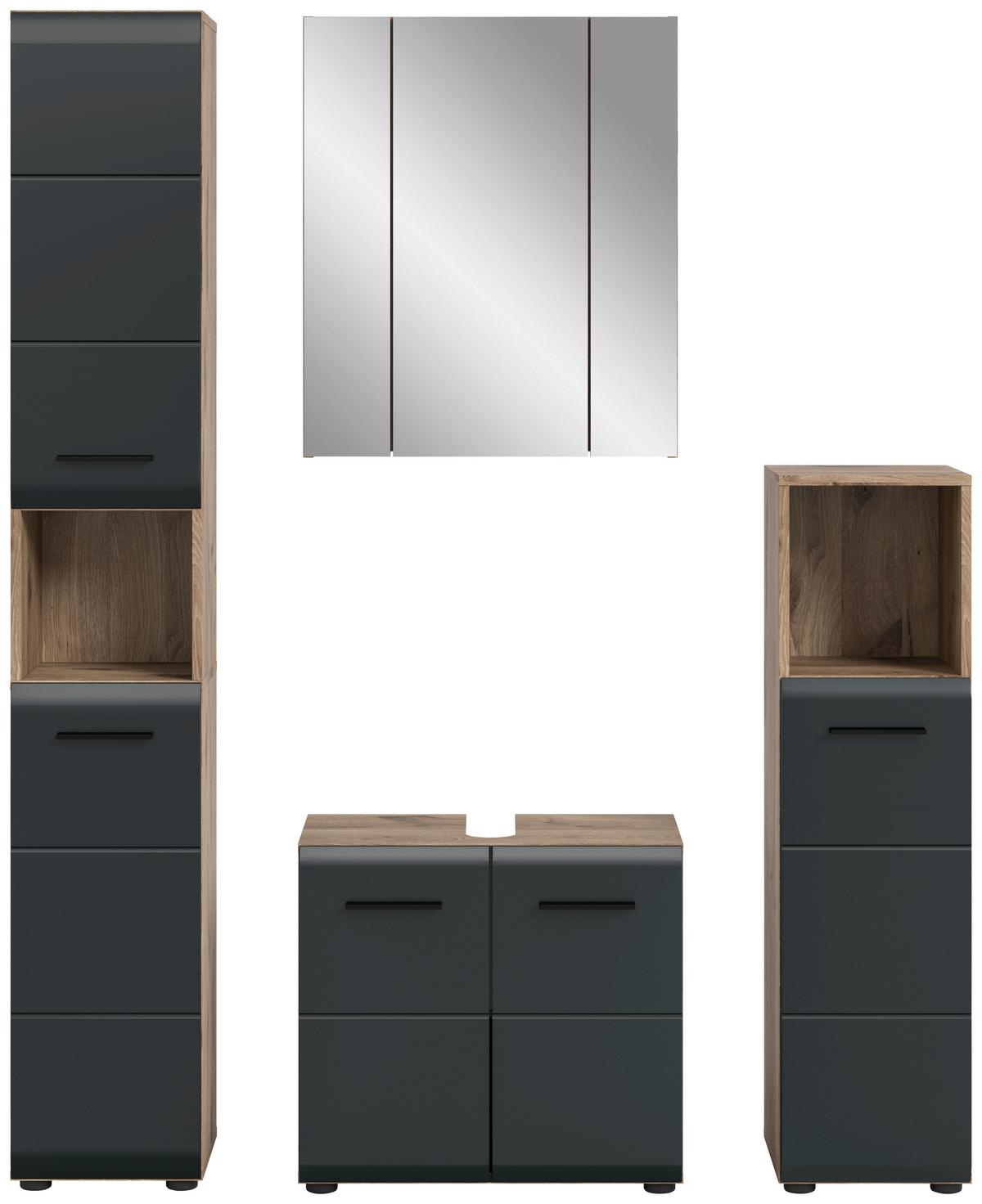 Koupelna Ice 4-dílna, černá/Dub tmavy - černá/tmavý dub, Basics, kompozitní dřevo/plast (150cm) - MID.YOU