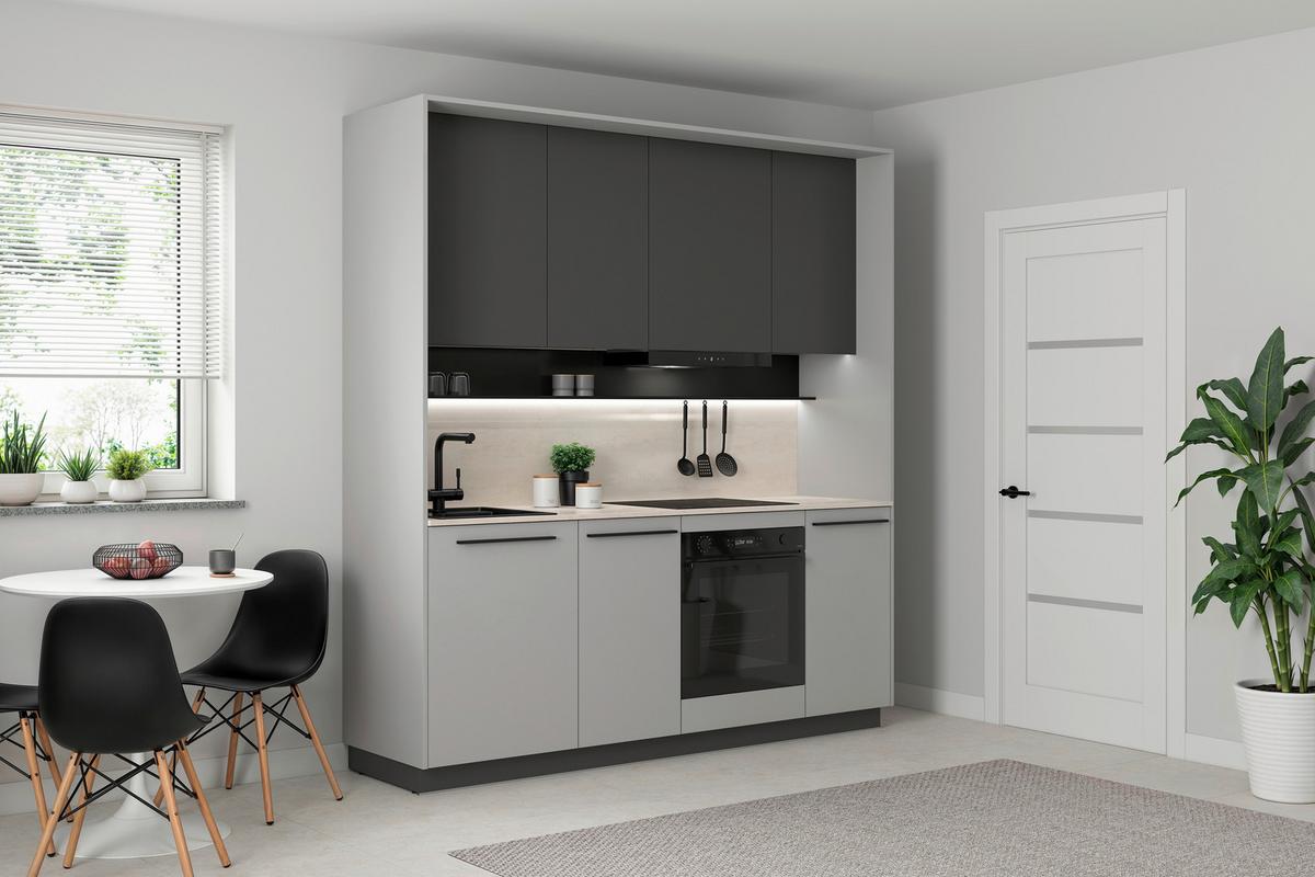 Küchenblock Milino Small-Chg/Grg - Graphitfarben/Grau, Basics, Holzwerkstoff (210cm) - Visiona