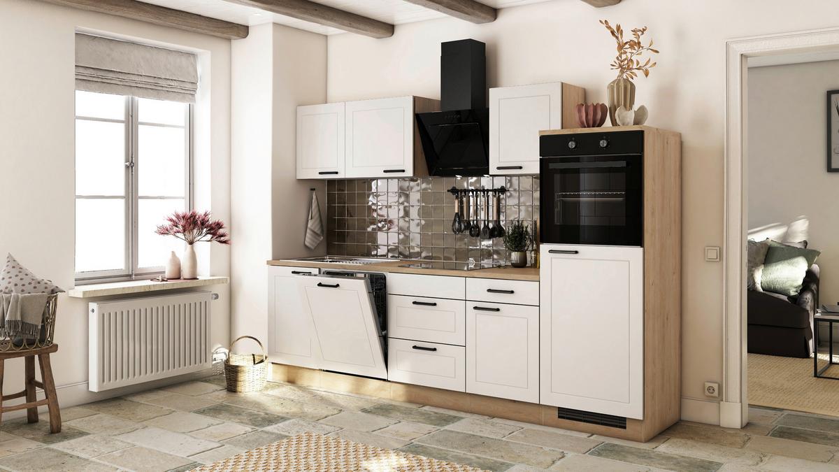 Küchenblock Julia Eiche/Weiß B: 280 cm - Eichefarben/Weiß, Basics, Holzwerkstoff (280cm) - FlexWell