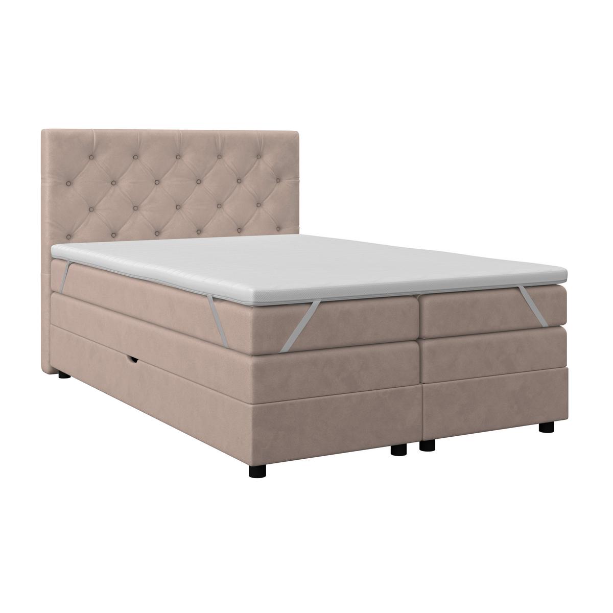 Boxspringbett Elio Beige 140x200 cm H2 - Beige/Schwarz, ROMANTIK / LANDHAUS, Textil (144/121/212cm) - James Wood