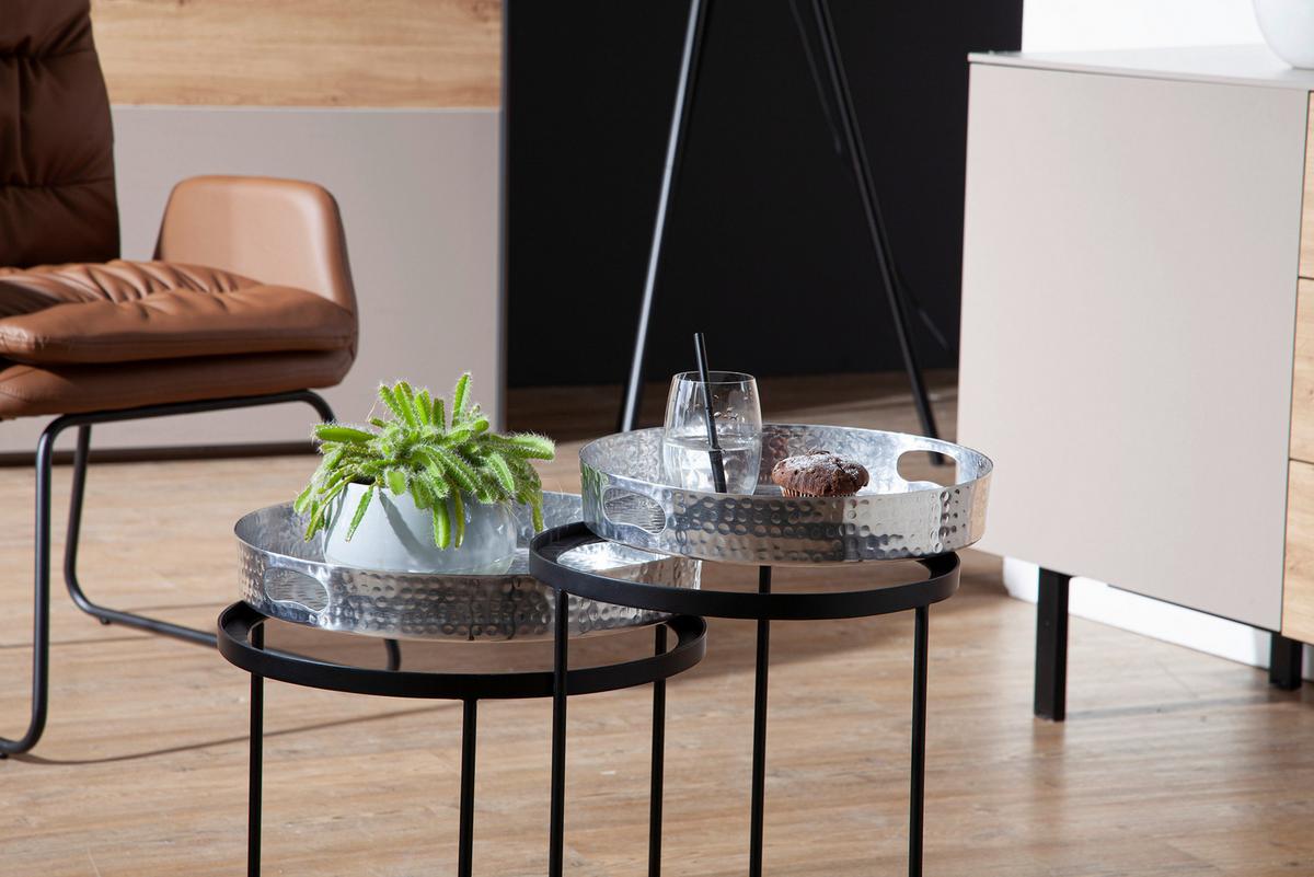 Beistelltischset Silberfa./schwarz D:32,5/38cm - Silberfarben/Schwarz, MODERN, Metall (32,5/32,5/53cm) - MID.YOU