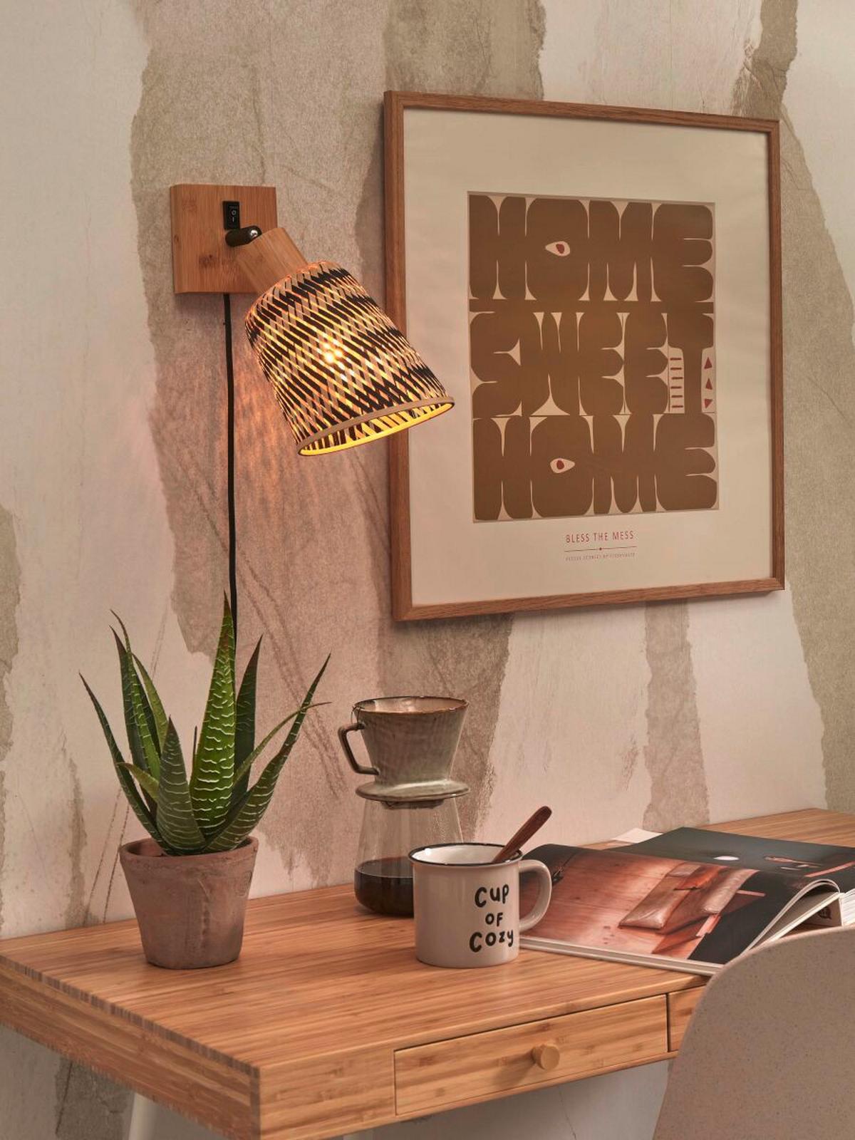 Wandleuchte Java/W/N/15/Bn - Schwarz/Naturfarben, Trend (15/15/22cm) - Good & Mojo