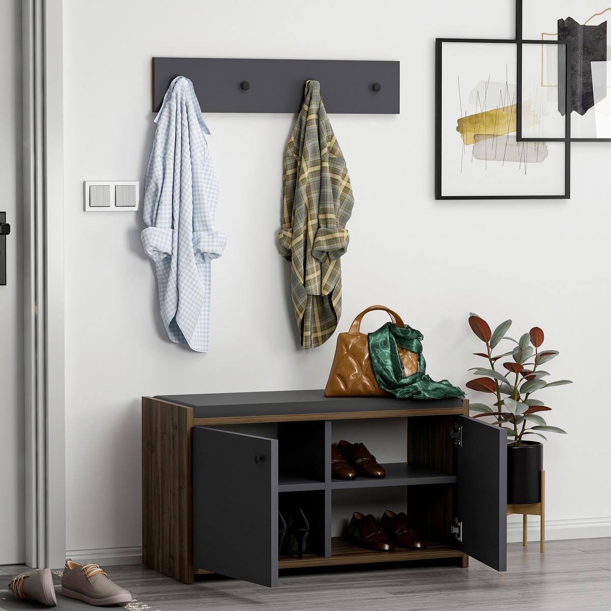 Garderobe Zen 2-teilig Antharazit B: 80 Cm - Anthrazit, Design, Holzwerkstoff (80/45/35cm) - Livetastic