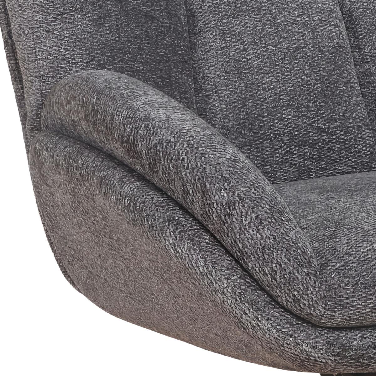 Relaxační křeslo HOUSTON, tm.šedá žinylka, s taburetem - černá/tmavě šedá, Moderní, kov/textil (76/101/87cm)