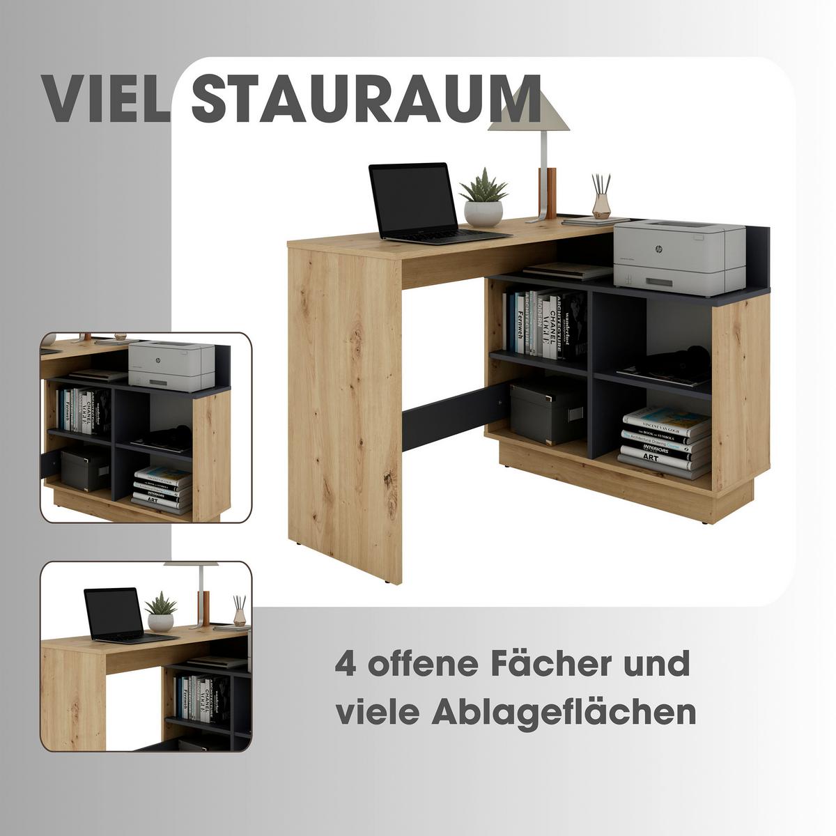 Eckschreibtisch Berni - Graphitfarben/Eiche Artisan, MODERN, Holzwerkstoff (102/80/77,5cm) - MID.YOU