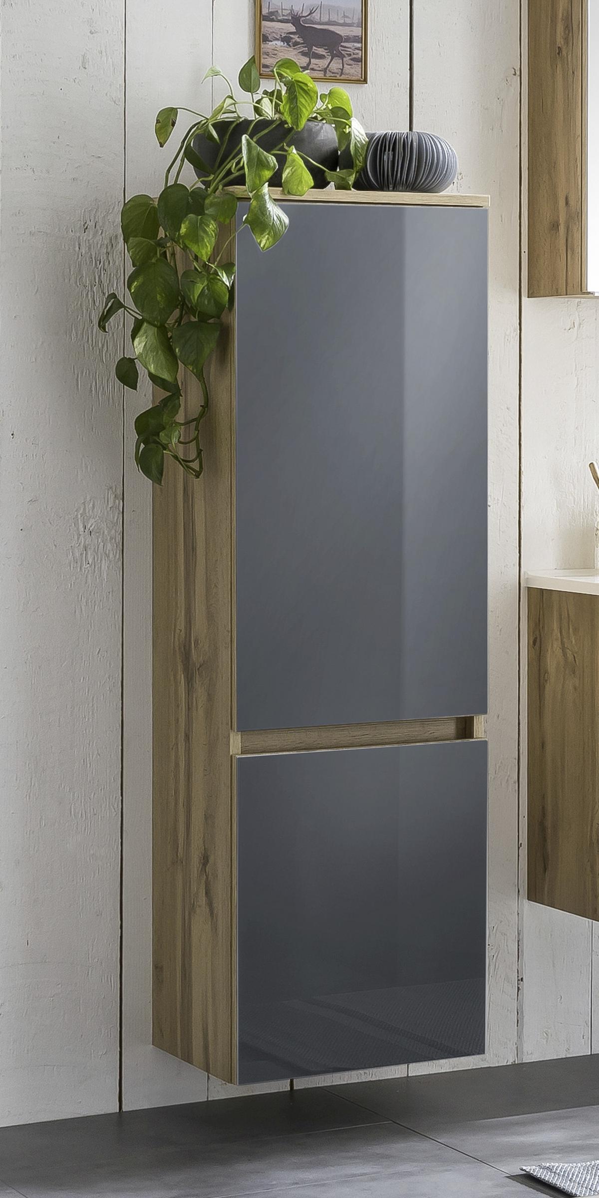 Midischrank Mit Türdämpfung Helsinki 40cm Grau/eiche Dekor - Eichefarben/Silberfarben, KONVENTIONELL, Glas/Holzwerkstoff (40/130/35cm) - Held