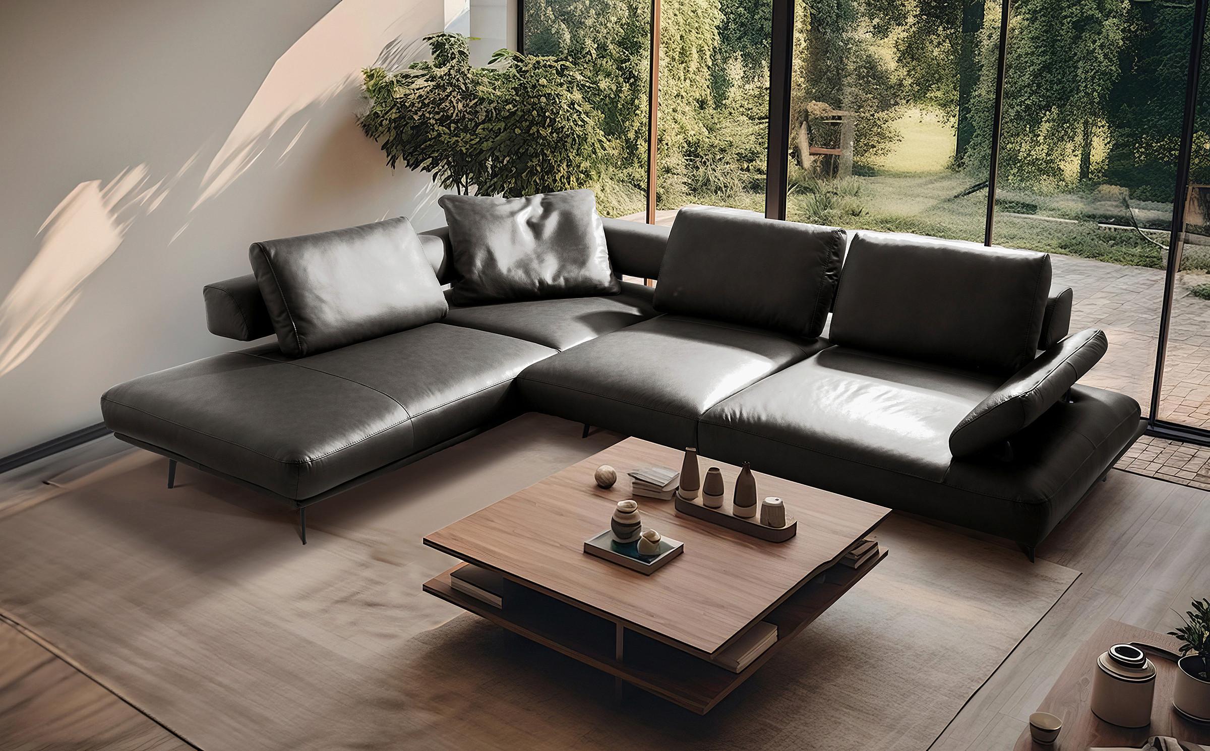 Ecksofa Como Echtleder Anthrazit 237x306 - Anthrazit/Schwarz, Design, Leder (237/306cm) - Livetastic