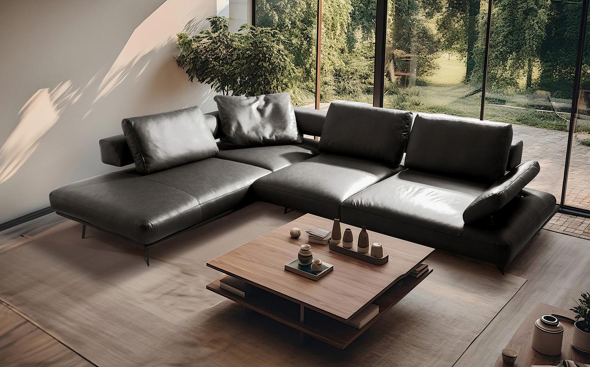 Ecksofa Como Echtleder Anthrazit 237x306 - Anthrazit/Schwarz, Design, Leder (237/306cm) - Livetastic