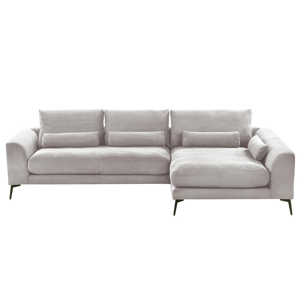 Ecksofa Berlin Hellgrau Cord 313x172 cm - Hellgrau/Schwarz, Design, Textil (313/172cm) - P & B