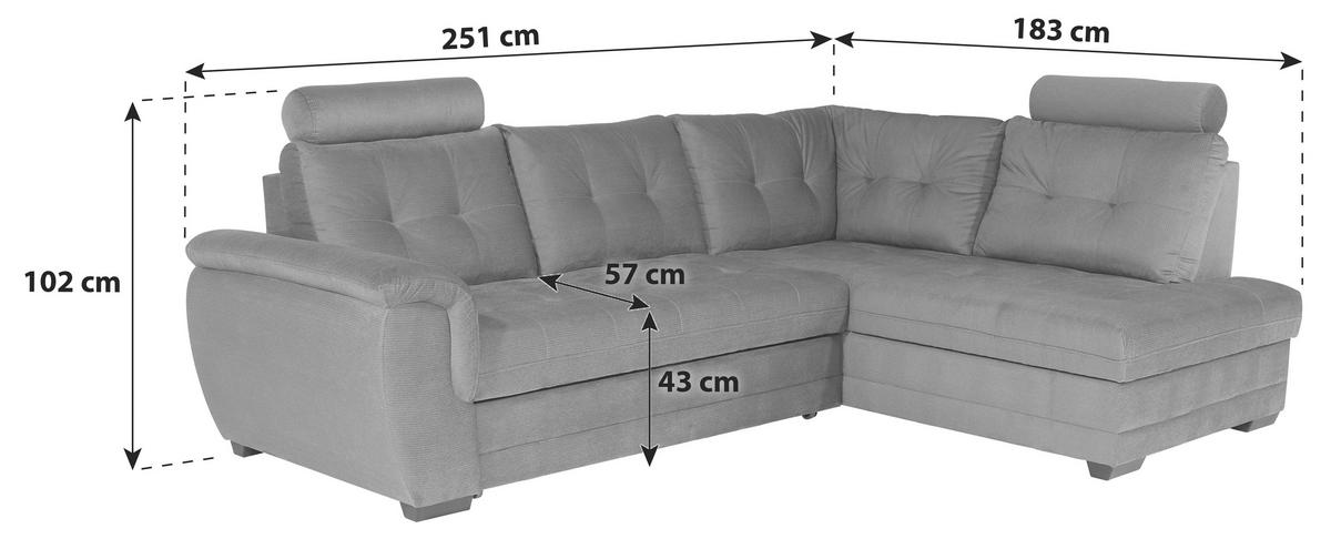 Sarokkanapé Falco - sötétszürke, Konventionell, textil (251/183cm) - Ondega