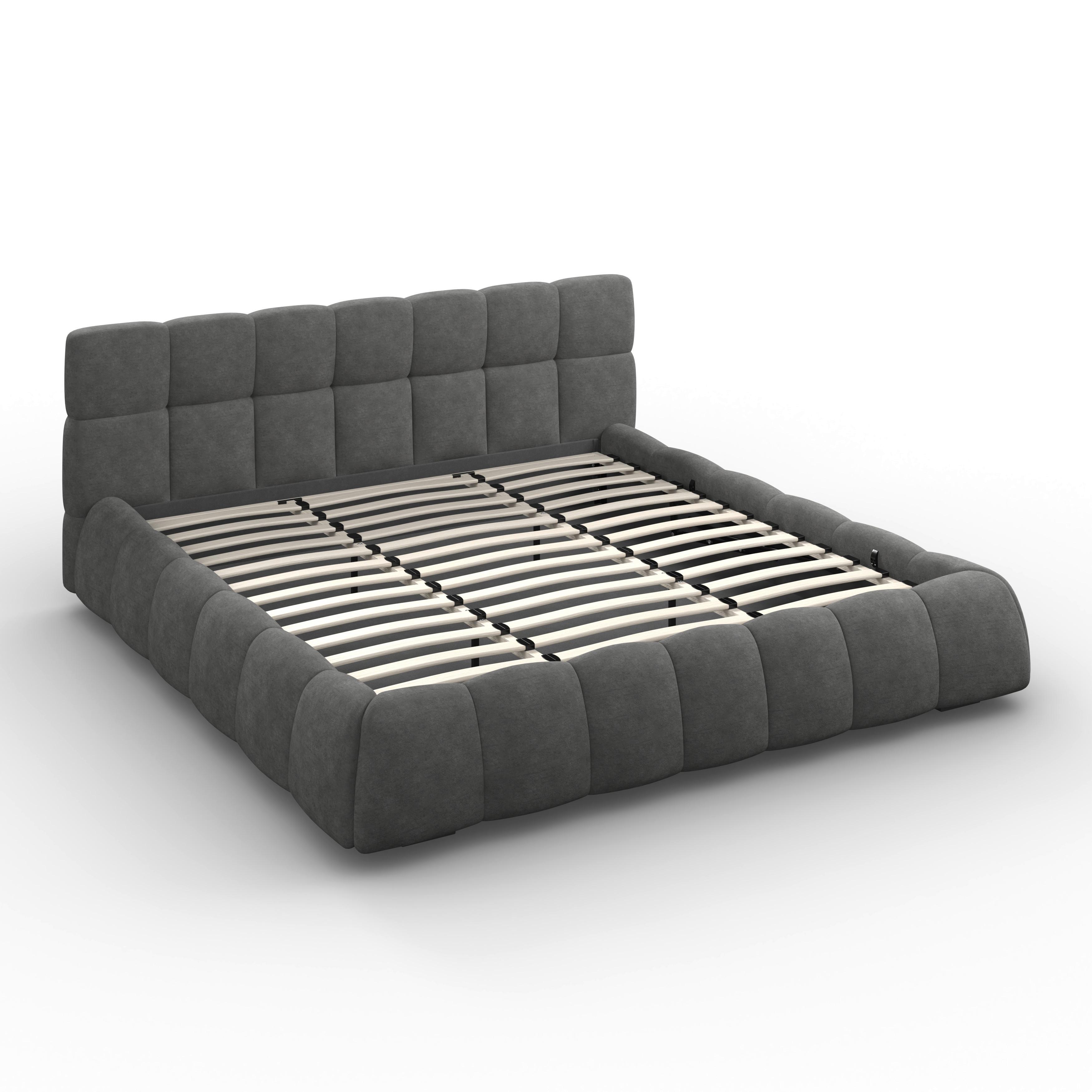 Čalouněná postel MARIJA 180x200 cm, tmavě šedá - tmavě šedá/přírodní barvy, Moderní, kov/dřevo (180/200cm) - Bessagi Home