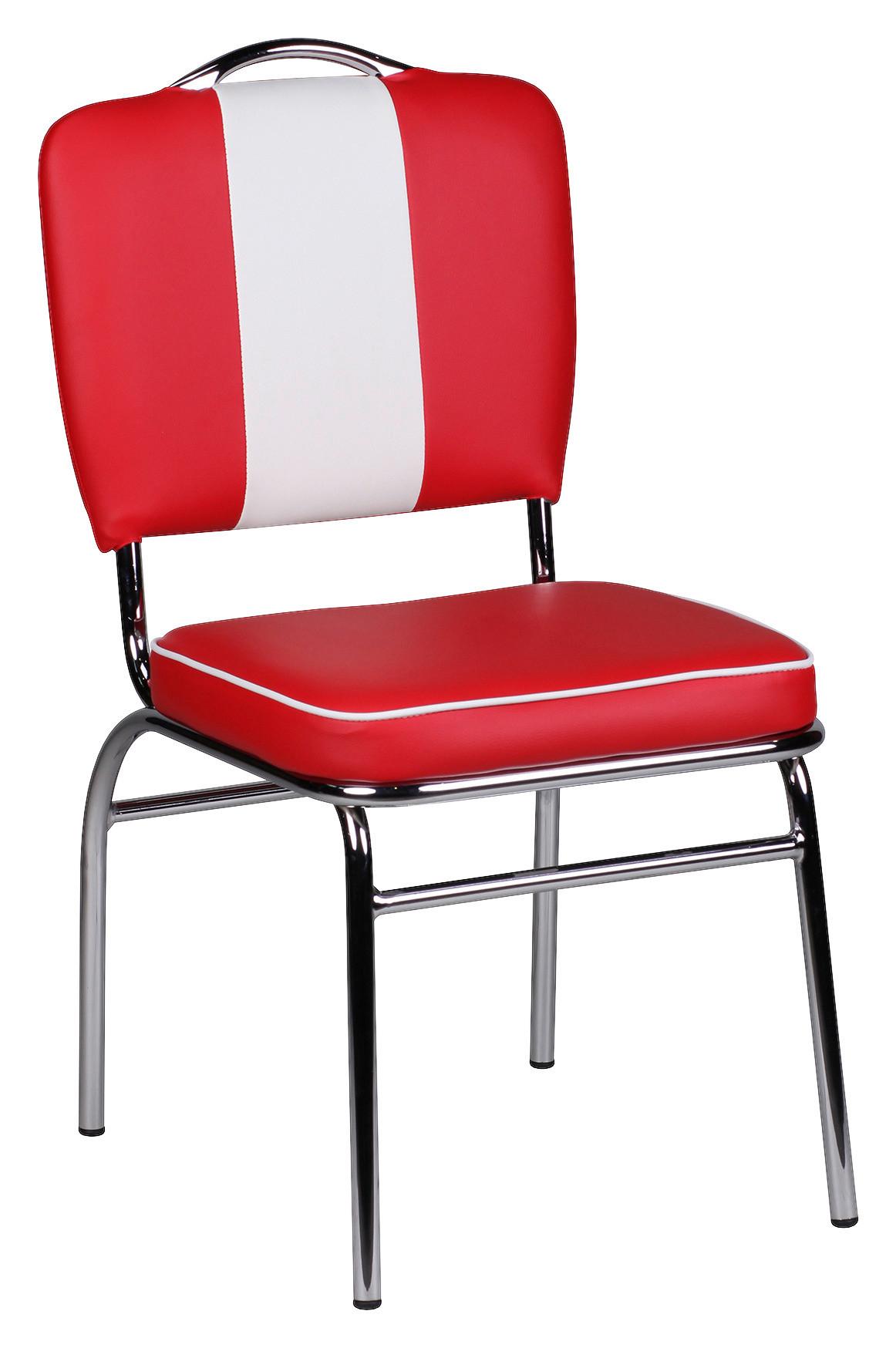 Retro stolička Elivis biela/červená - biela/strieborná, Modern, kov/plast (47/90/45cm) - MID.YOU