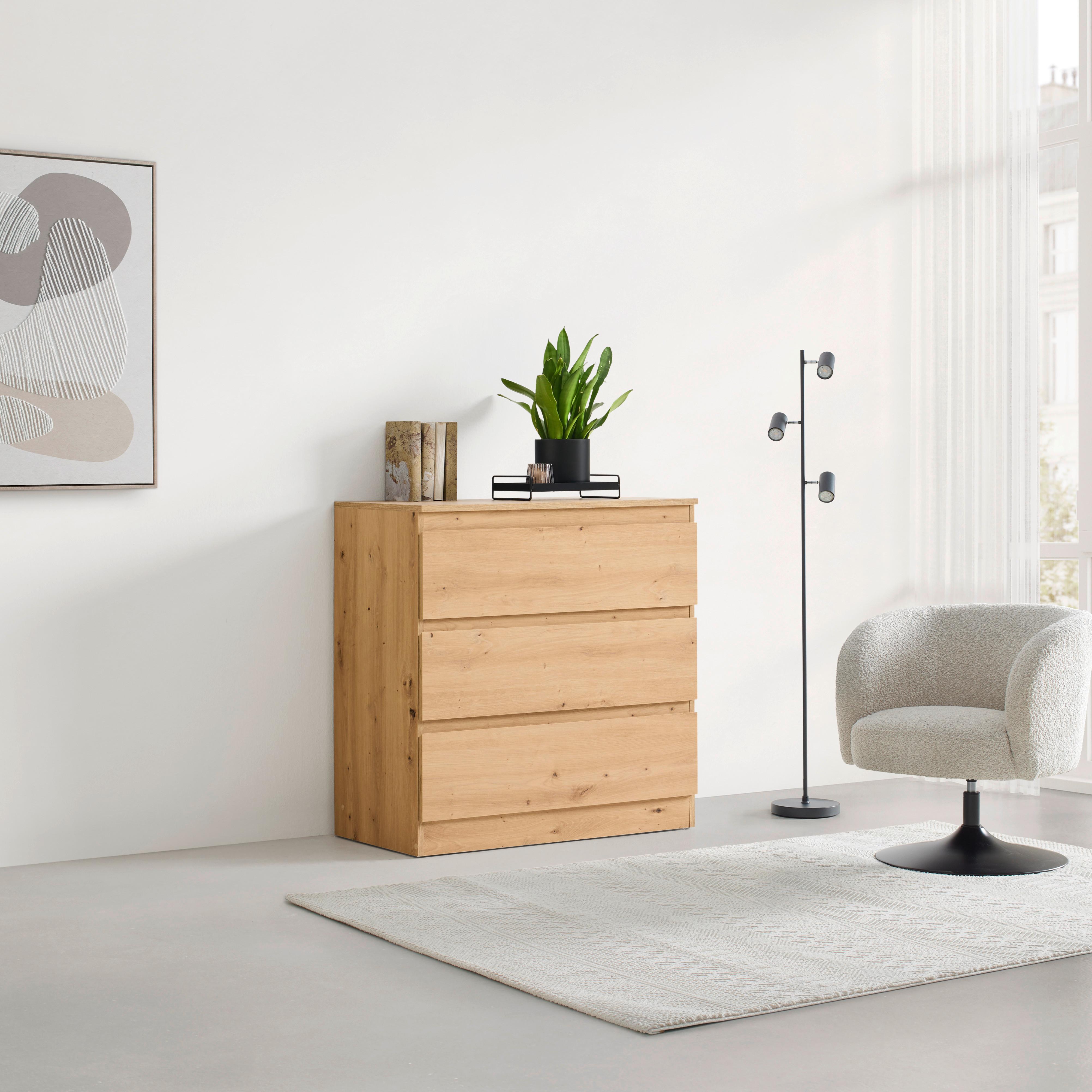 KOMODA MARA - černá/barvy stříbra, Konvenční, kompozitní dřevo/plast (77/80/42cm) - Mömax