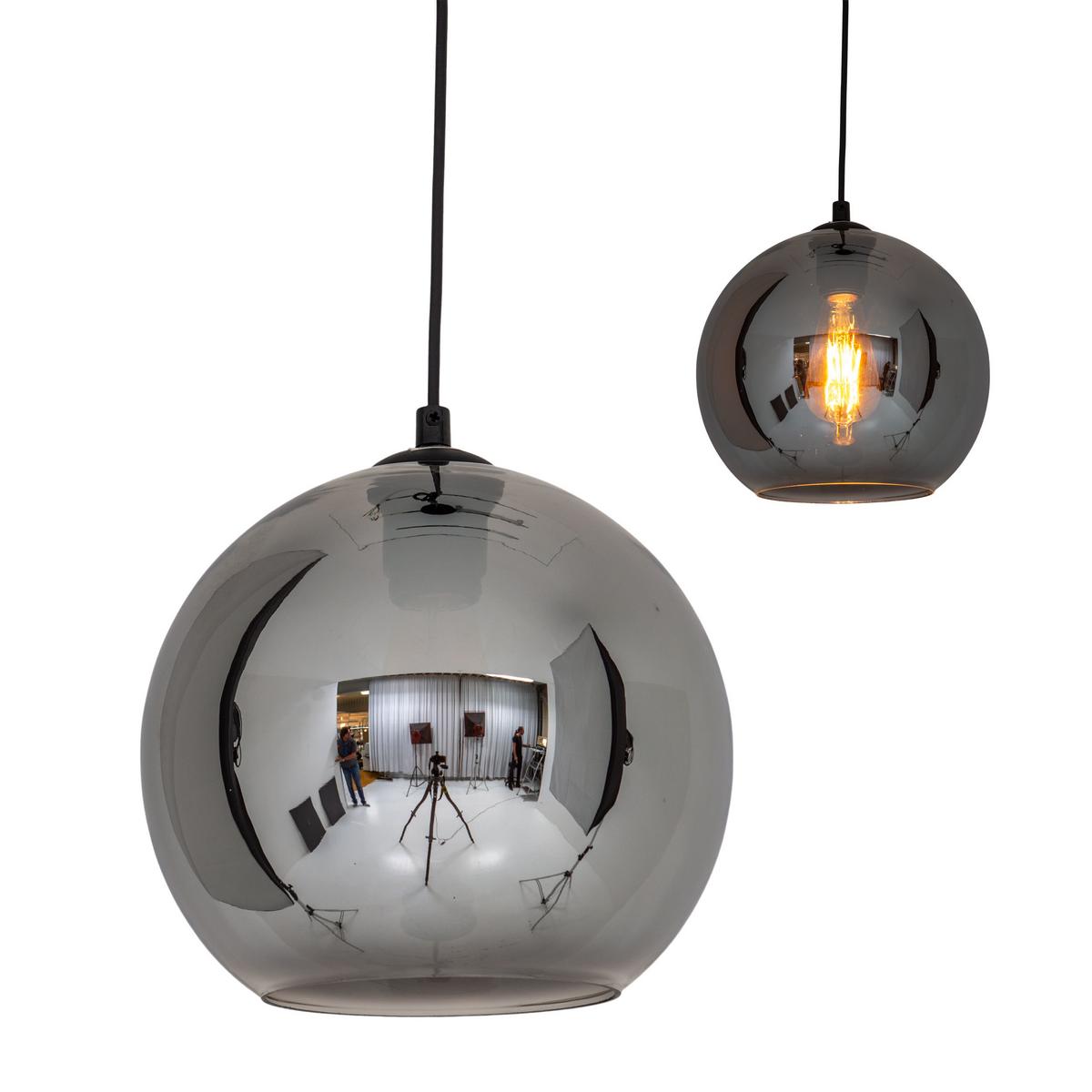 Hängeleuchte Vaso H: 125 cm 1-Flammig, Kugelform - Silberfarben/Schwarz, Design, Glas/Kunststoff (25/125cm) - Näve