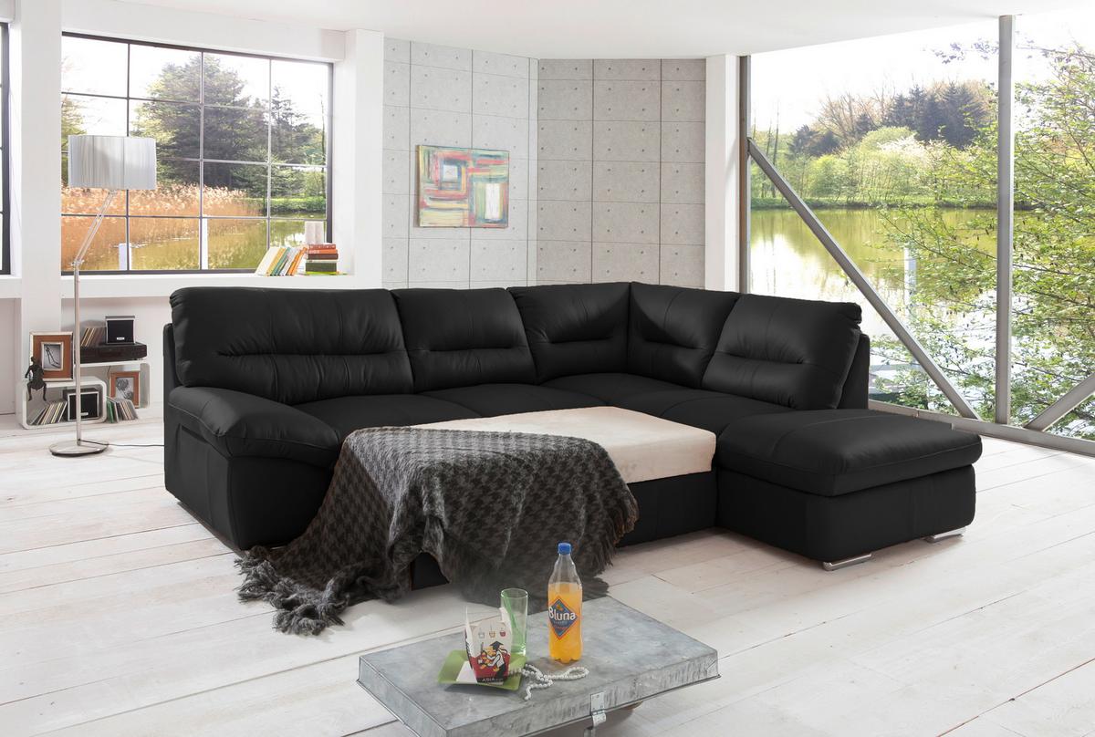 Ecksofa William, Schwarz S: 268x216 cm - Chromfarben/Schwarz, Design, Leder (268/216cm) - Livetastic