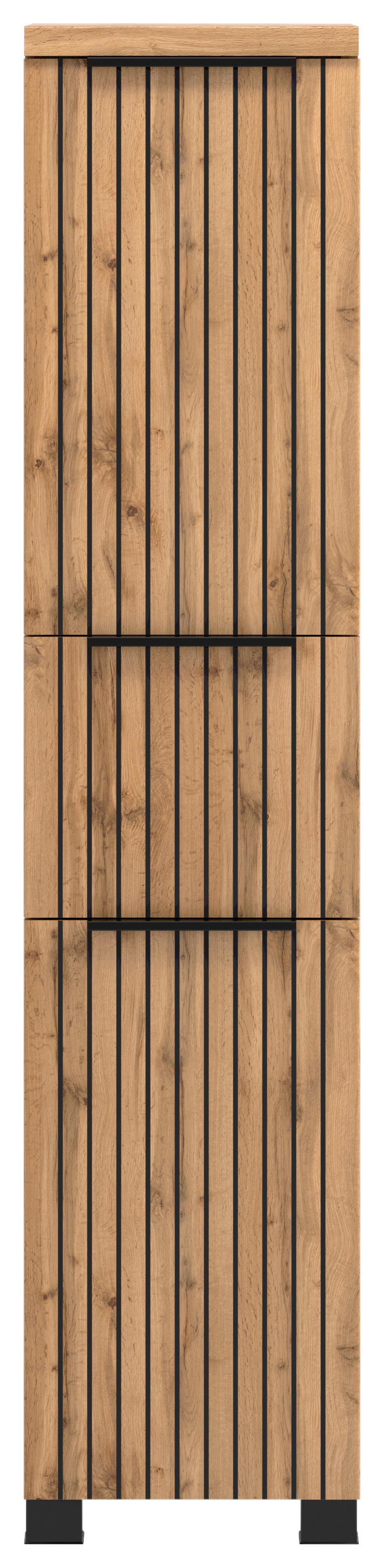 Midischrank Chester B: 30 cm Eiche Wotan Dekor/Schwarz - Eiche Wotan/Schwarz, MODERN, Holzwerkstoff (30/130/35cm) - Held