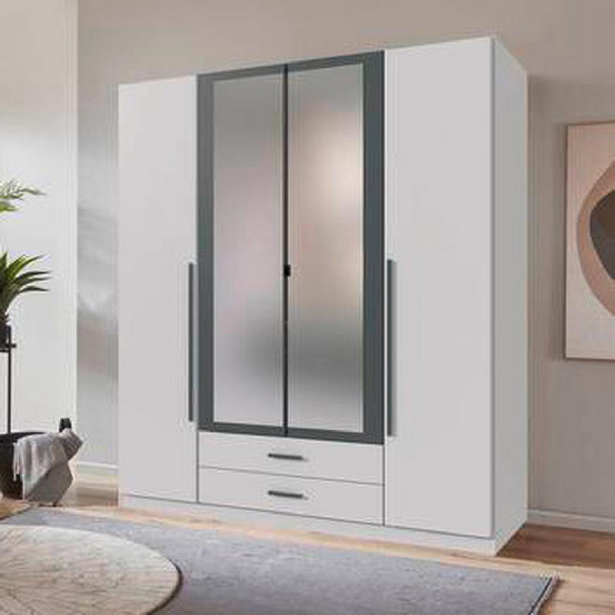 Šatní skříň MARBURG, šířka 180 cm - bílá/barvy grafitu, Konvenční, kompozitní dřevo/sklo (180/199/58cm) - Mömax
