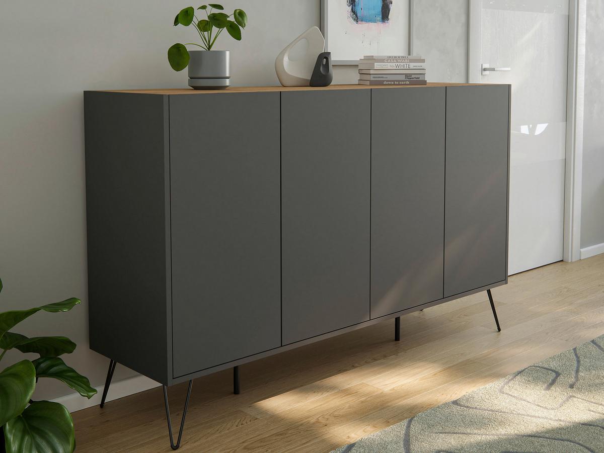 Sideboard Posseik Industrial Graphitfarben/eichef. 155 Cm - Eichefarben/Schwarz, Design, Holzwerkstoff (155/93,6/42cm) - P & B