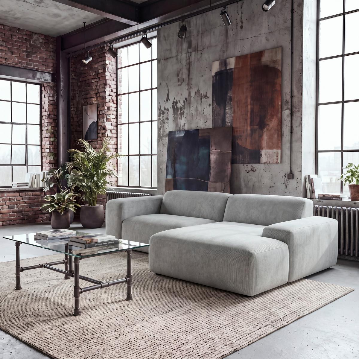 ECKSOFA Hannah Hellgrau 252x170 cm - Hellgrau/Schwarz, Design, Textil (252/170cm) - MID.YOU