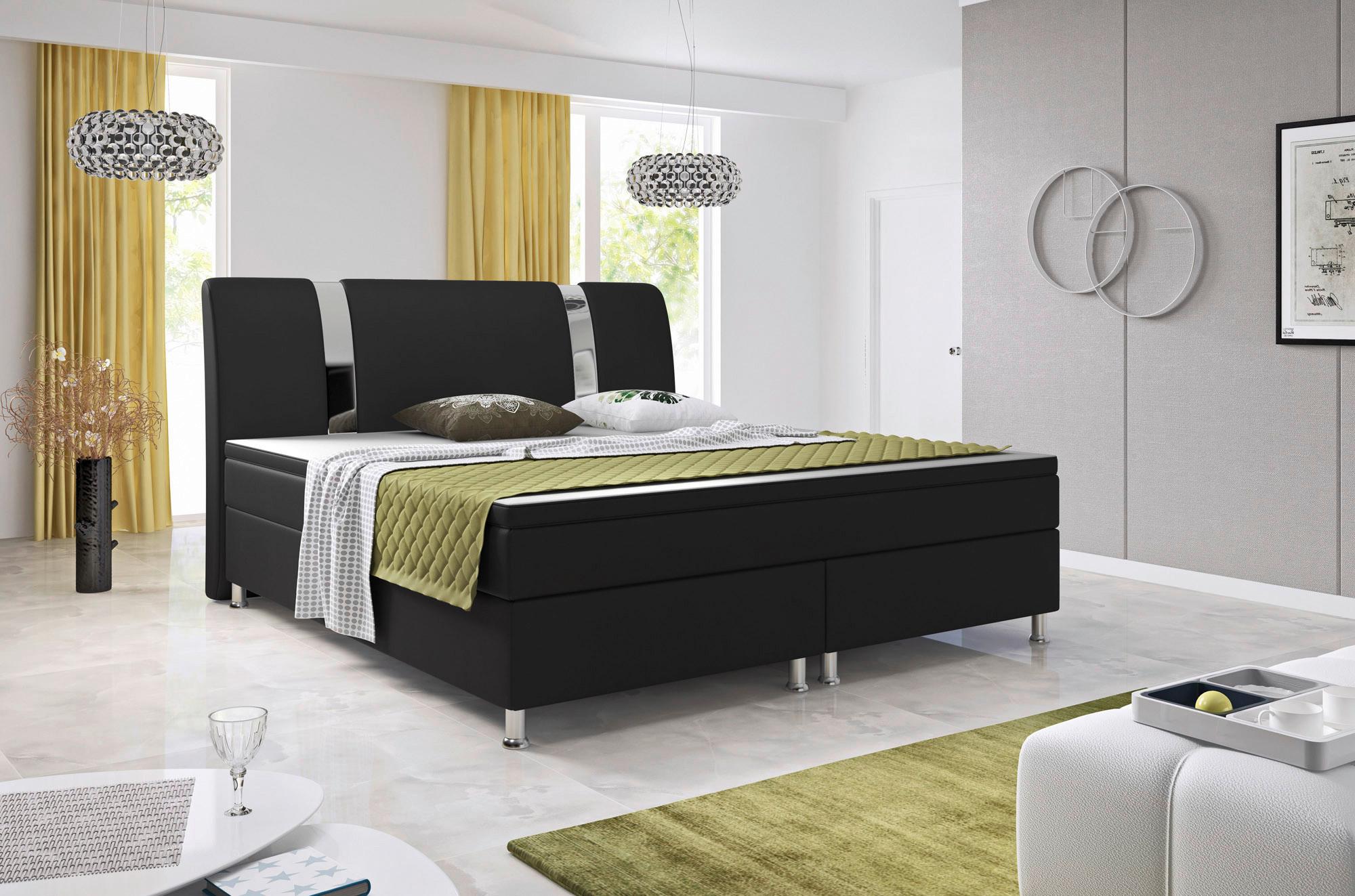 Boxspringbett Mit Topper Lederlook 180x200 Riva - Silberfarben/Schwarz, KONVENTIONELL, Leder/Textil (180/115/210cm) - MID.YOU