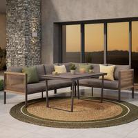 Loungegarnitur Berlin Metall/kunststoff/glas +kissen - Anthrazit/Braun, MODERN, Glas/Kunststoff - Beldano