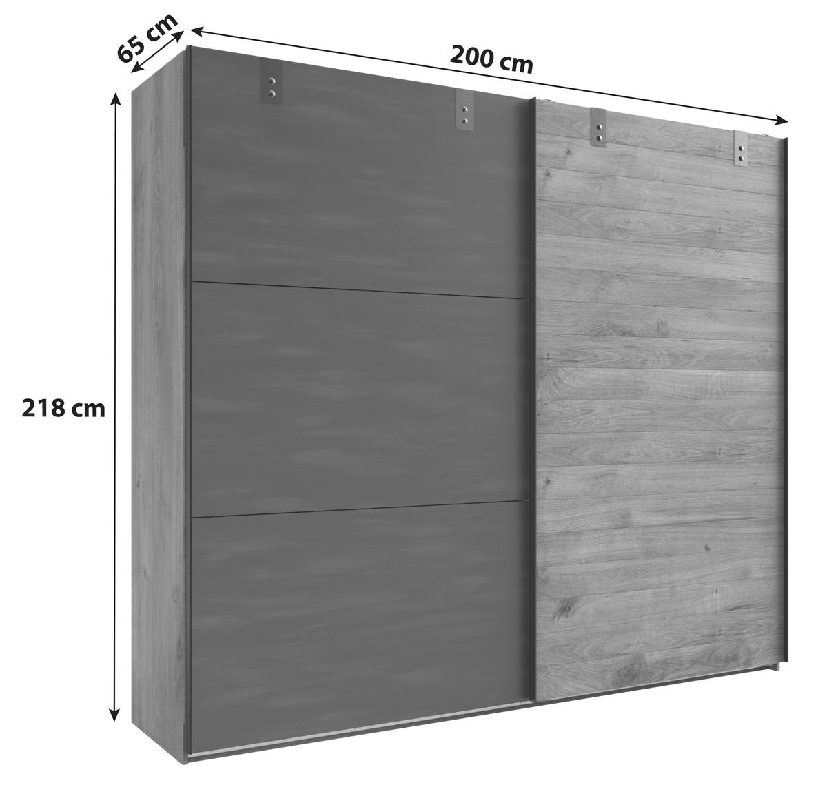 Schwebetürenschrank 200 Cm Detroit, Eiche Dekor/ Graphit - Eichefarben/Graphitfarben, Basics, Holzwerkstoff (200/218/65cm) - MID.YOU