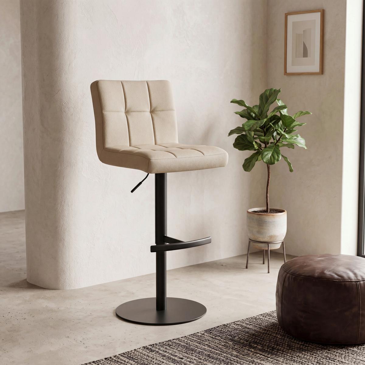 Barhocker Triest Beige B: 43 cm - Beige/Schwarz, MODERN, Leder/Metall (43/92/113/51,5cm) - Livetastic