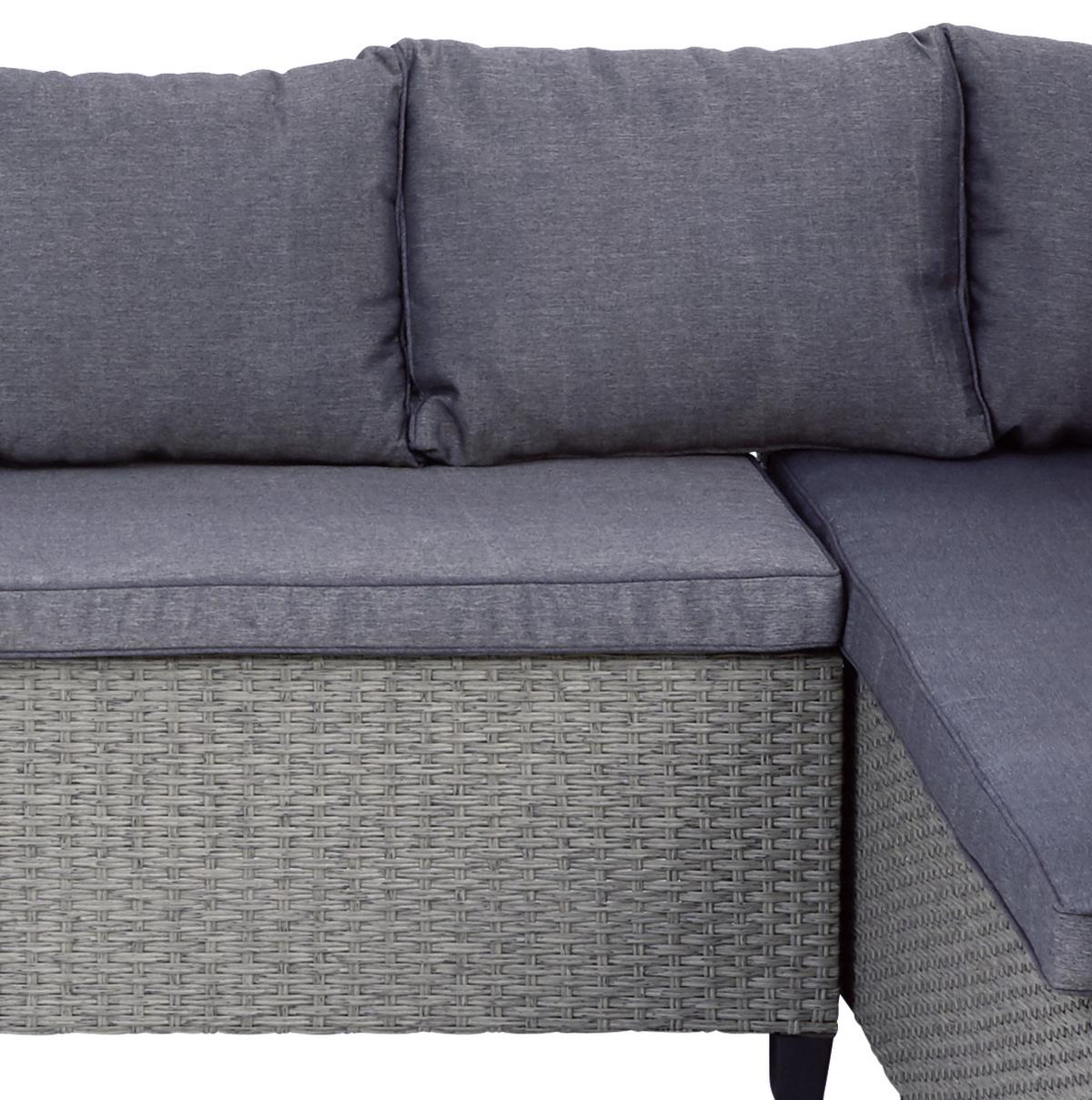 Loungegarnitur 6-tlg Athena In Rattan-Optik Mit Kissen - Schwarz/Grau, MODERN, Glas/Kunststoff - Beldano