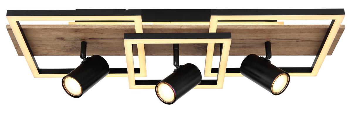 Led-deckenleuchte 67305d2 - Schwarz/Naturfarben, Design, Holzwerkstoff/Kunststoff (72/27/18cm) - Globo