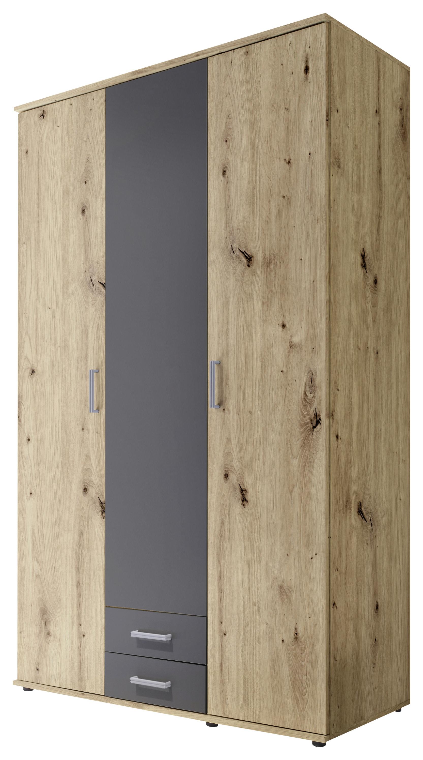 Drehtürenschrank mit Spiegel 120cm Paul, Weiß - Graphitfarben/Eiche Artisan, ROMANTIK / LANDHAUS, Glas/Holzwerkstoff (119,6/196,3/53,5cm)