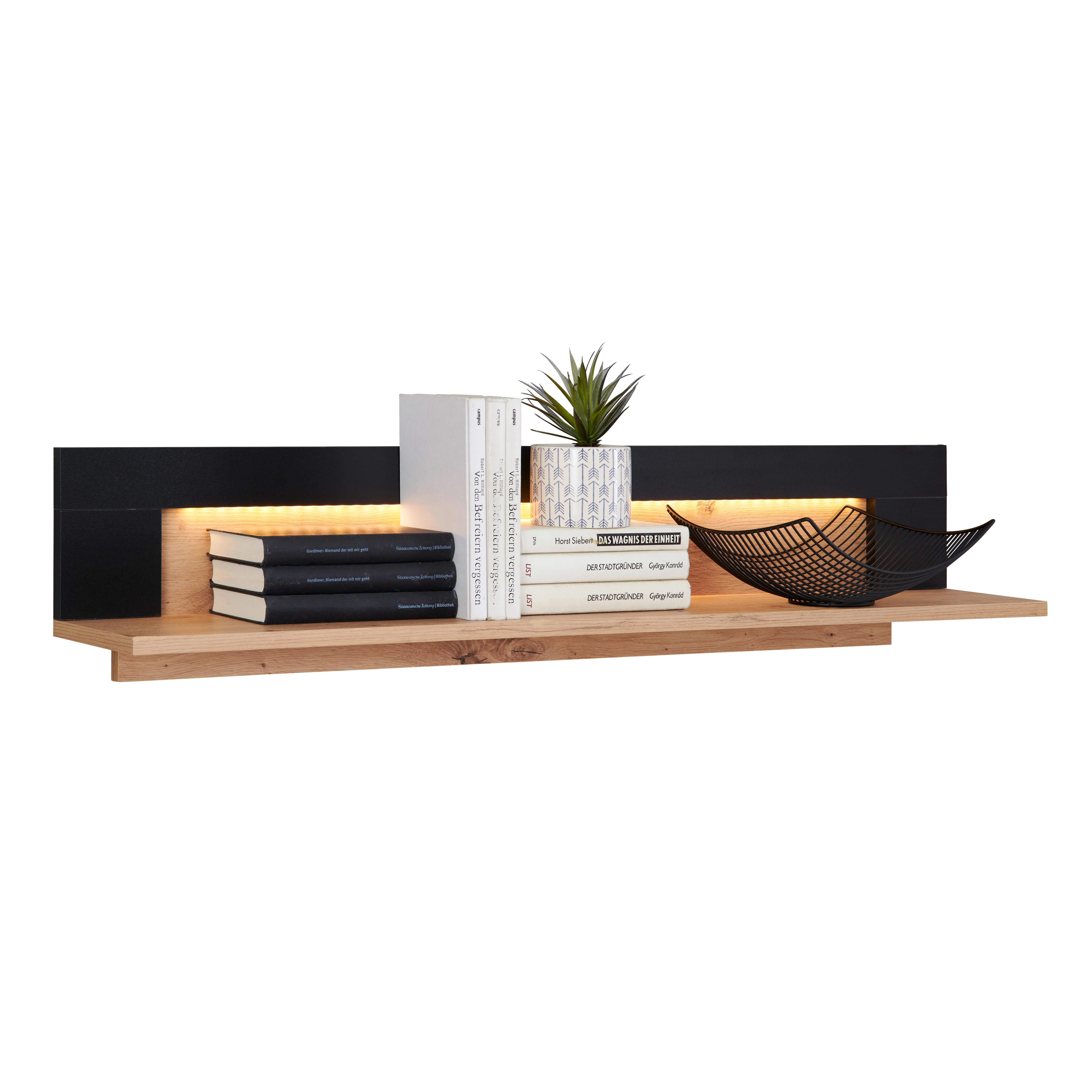 Wandboard Nyon B: 110 cm, Eiche Dekor/Schwarz - Eichefarben/Schwarz, MODERN, Holzwerkstoff (110/23/19,6cm)