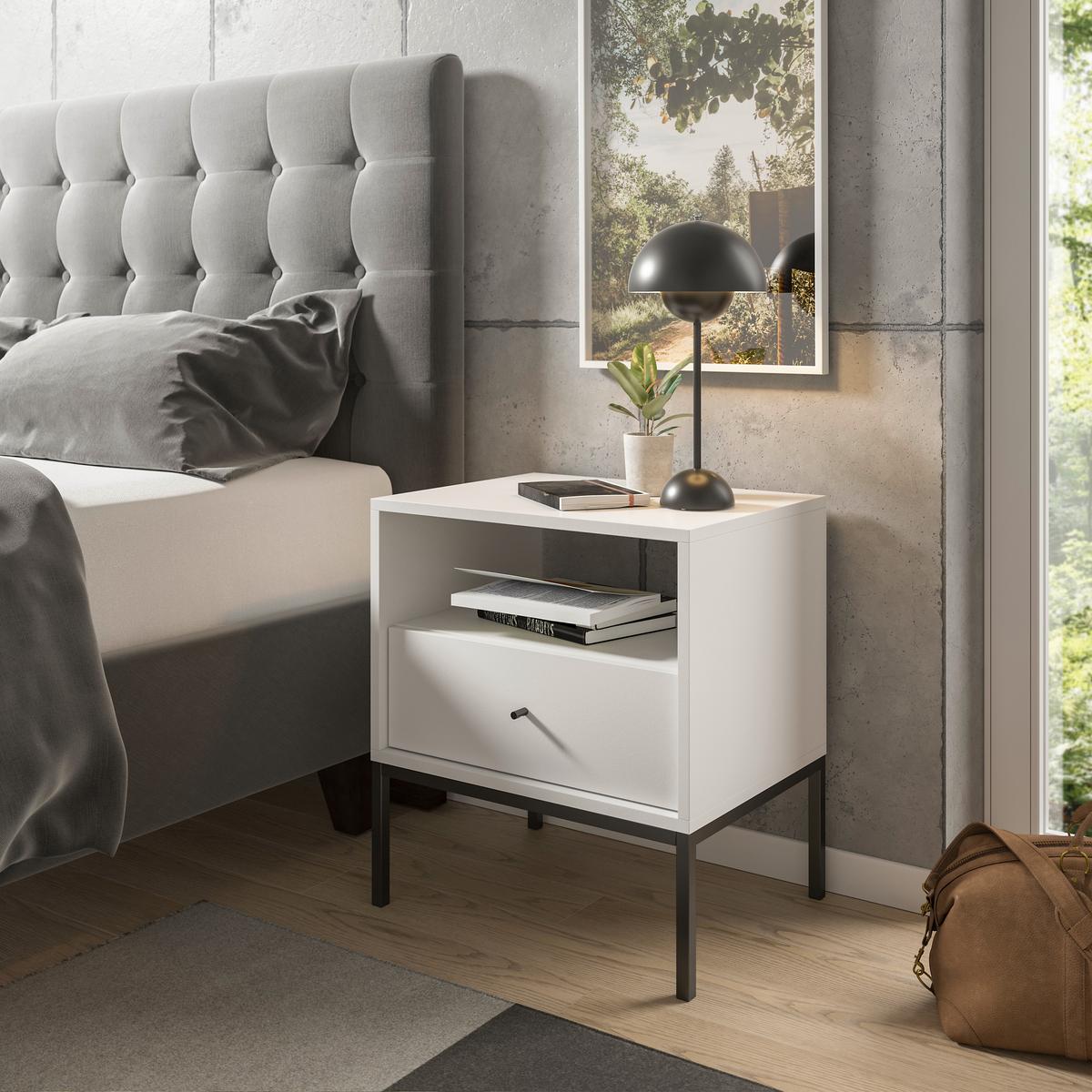 Nachkästchen Weiß H: 56 cm Ines - Schwarz/Weiß, MODERN, Holzwerkstoff (54/56/39cm) - MID.YOU