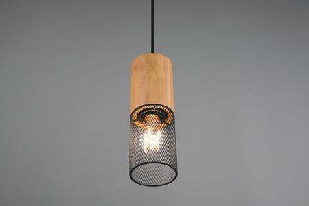 Hängeleuchte aus schwarzem Metall und Holz