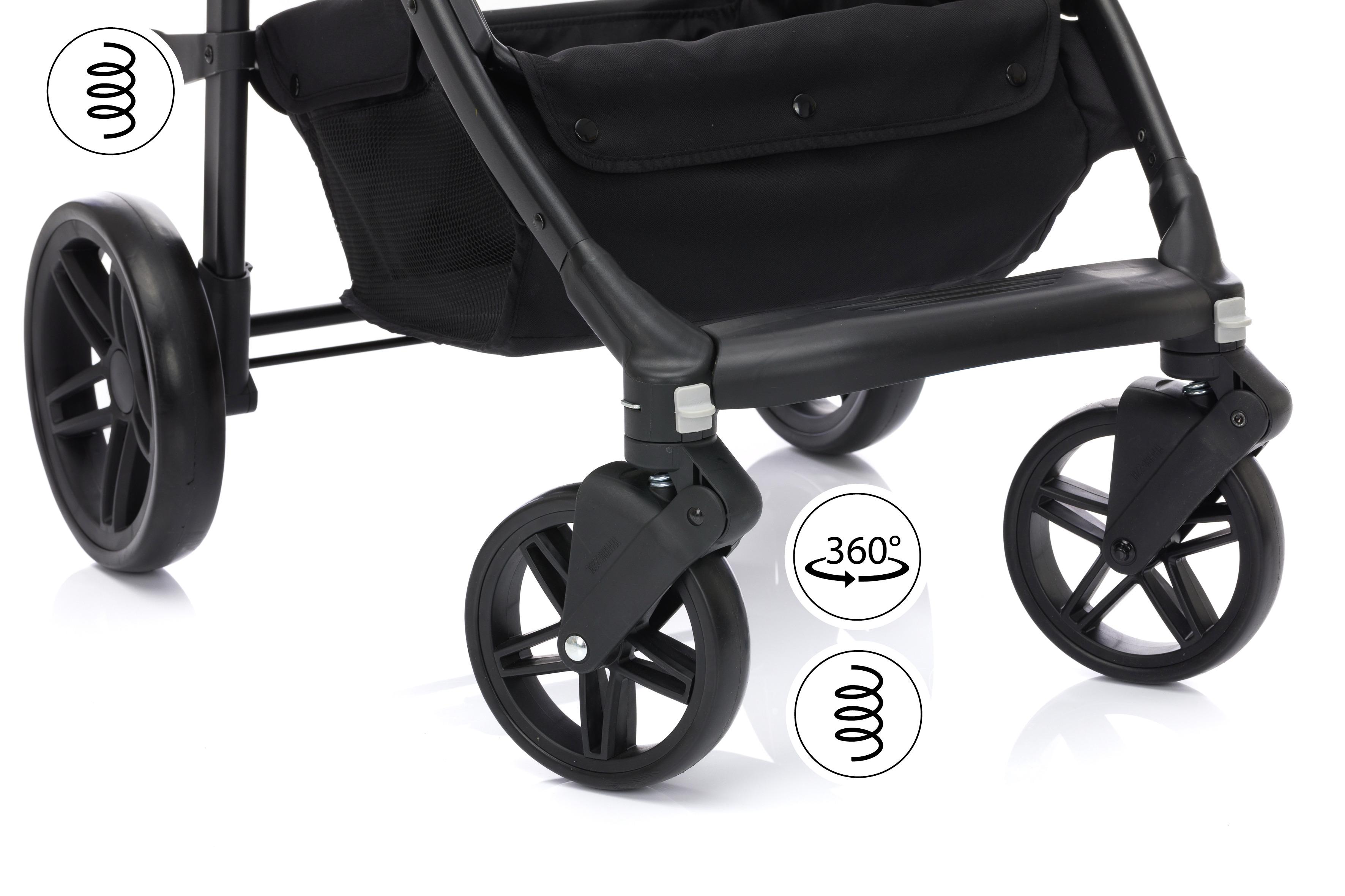 Kinderwagen Balu Premium 3in1 mit Babyschale + Sonnenschutz - Anthrazit/Schwarz, MODERN, Kunststoff/Metall (103/58/104cm) - Fillikid