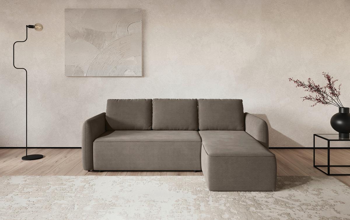 Ecksofa mit Bettfunktion Flow Cord taupe, B: 239cm - Taupe/Schwarz, Trend, Textil (239/170cm) - MID.YOU