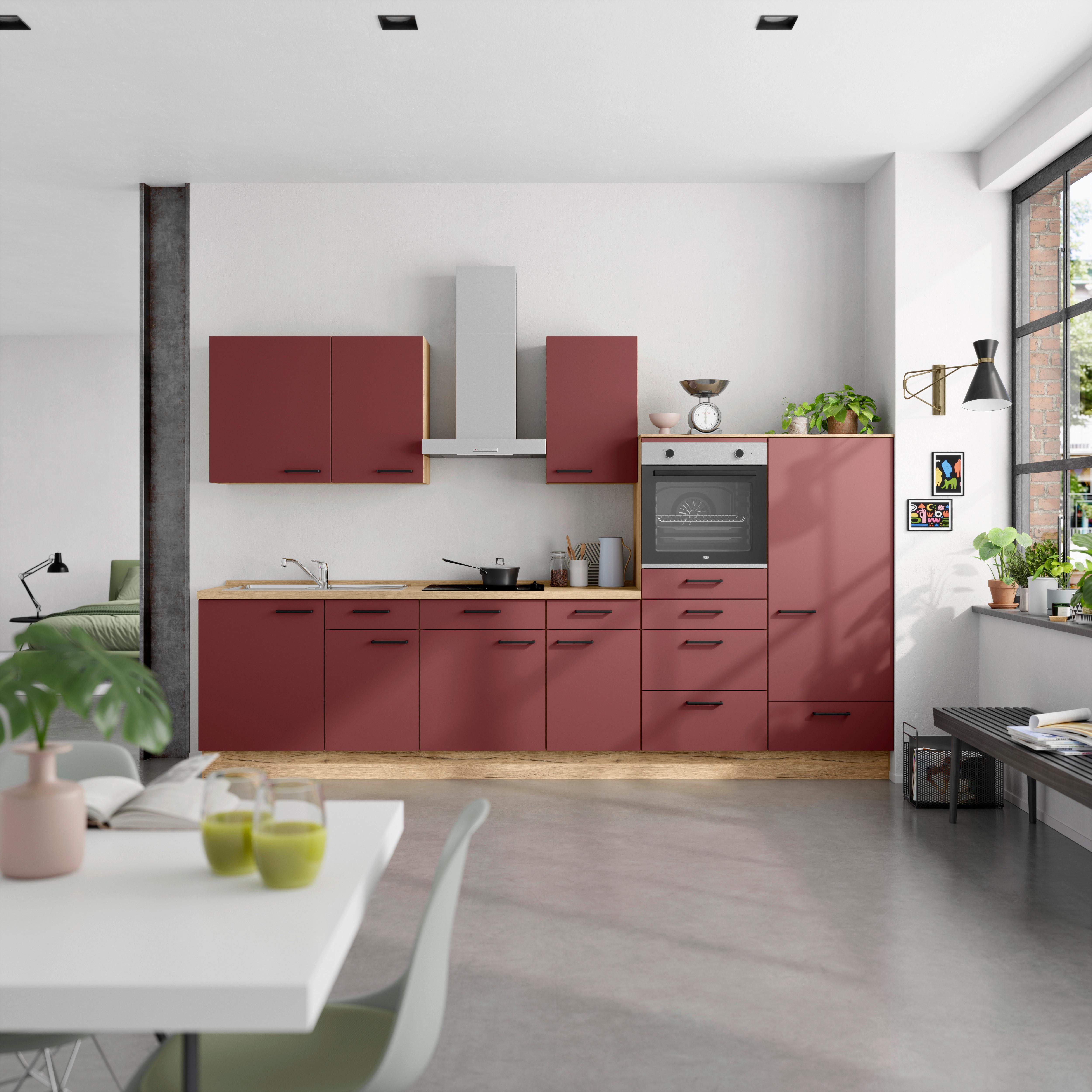 Küchenleerblock Easytouch Low-Line, L8 Rechts - Eichefarben/Rot, MODERN, Holzwerkstoff (330cm) - Nobilia