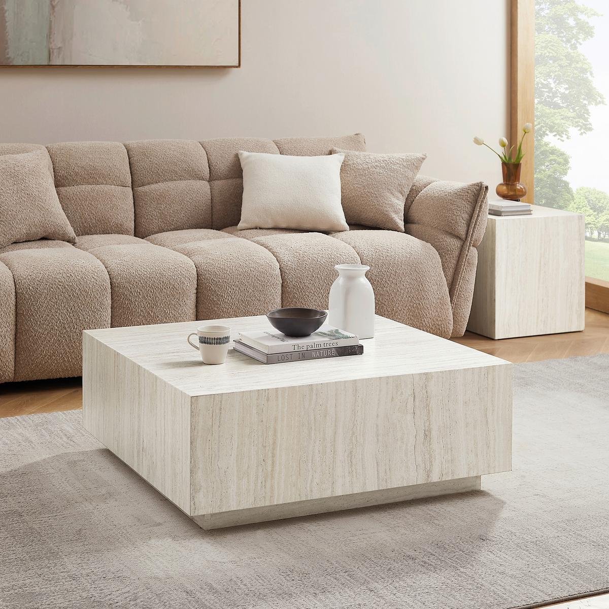 Couchtisch Beige B: 90 Cm - Beige, Design, Holzwerkstoff (90/90/35cm) - Livetastic