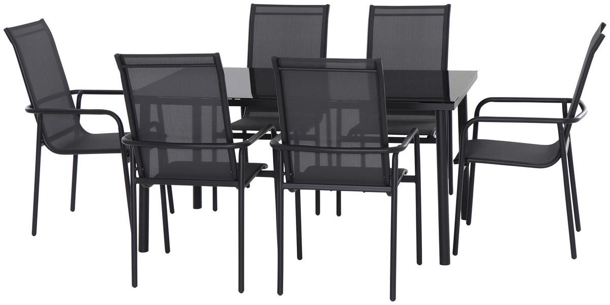 Gartengarnitur 7-tlg. Torino Aus Metall/glas/textil - Grau, MODERN, Glas/Textil (150/74/90cm) - Beldano