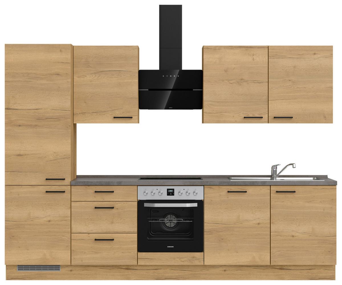 Kuchynská linka 300 cm, dub Sierra - čierna/farba duba, Modern, kov/kompozitné drevo (300cm) - Nobilia
