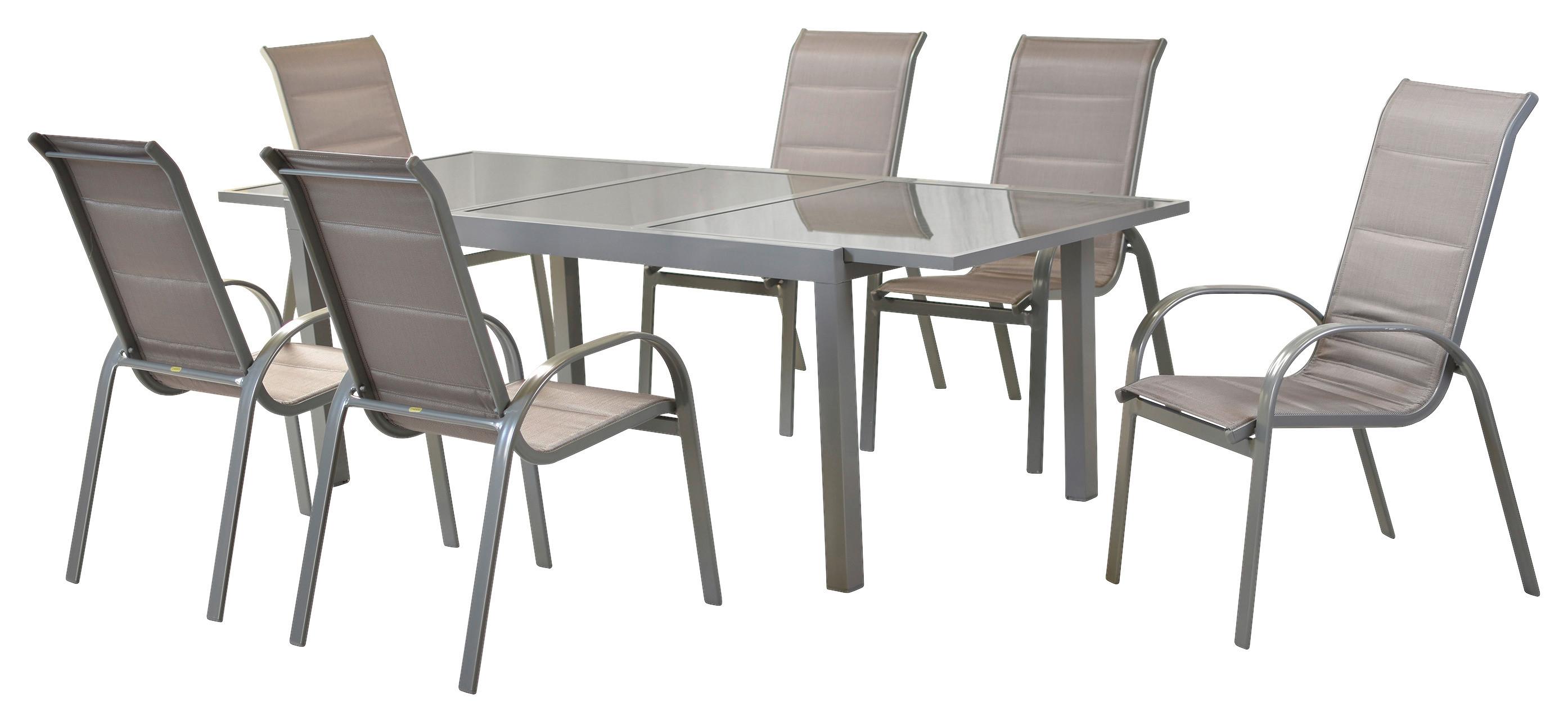 Gartenmöbel Set 7-tlg Amalfi di Lusso Metall/Textil - Silberfarben/Braun, MODERN, Textil/Metall - Gardenson