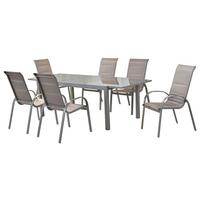Gartenmöbel Set 7-tlg Amalfi di Lusso Metall/Textil - Silberfarben/Braun, MODERN, Textil/Metall - Gardenson