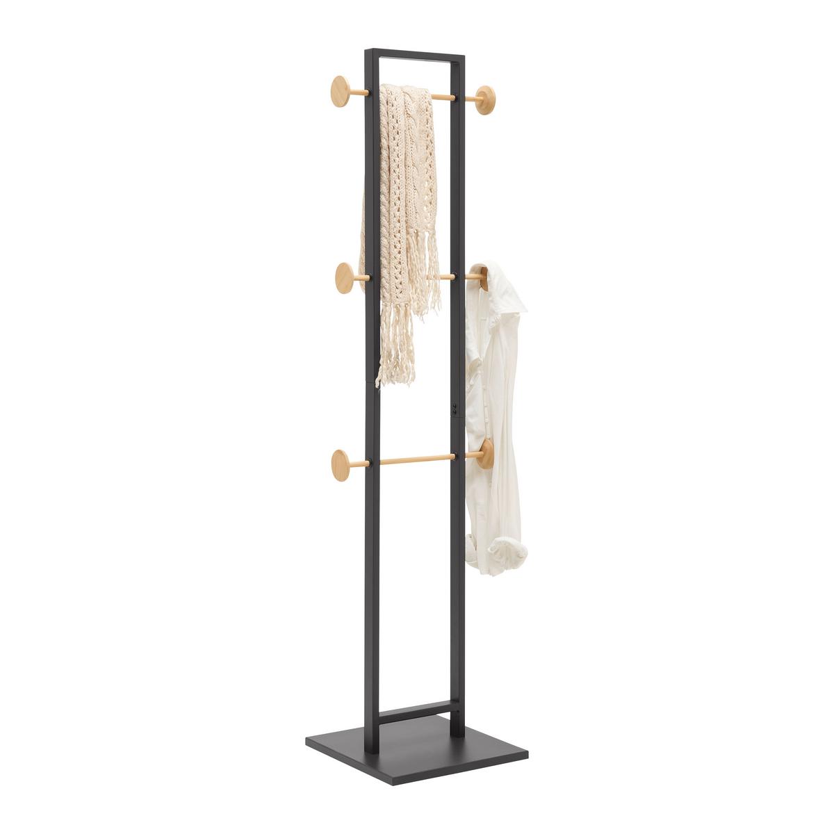 VEŠIAK NA ODEVY KAYA -SB- - prírodná farba/antracitová, Modern, kov/kompozitné drevo (40/177/40cm) - Mömax