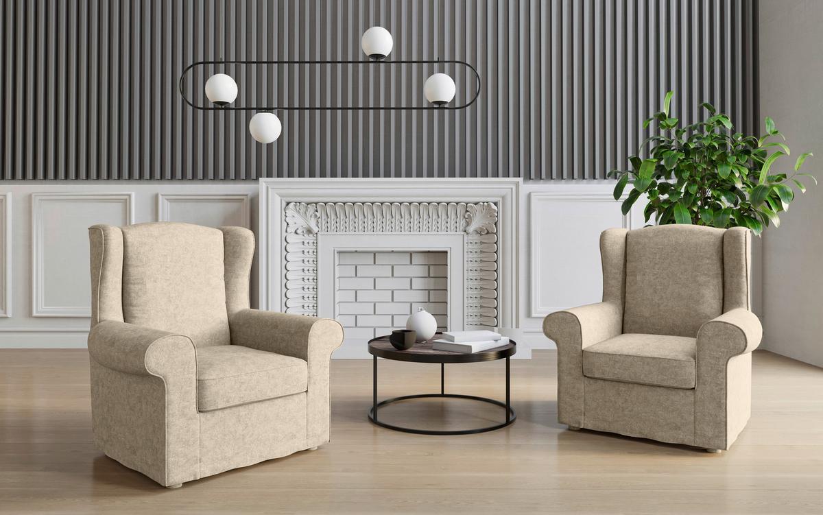 Ohrensessel Madonna Hellbraun B: 88 Cm - Hellbraun/Edelstahlfarben, Design, Textil (88/105/90cm) - Livetastic