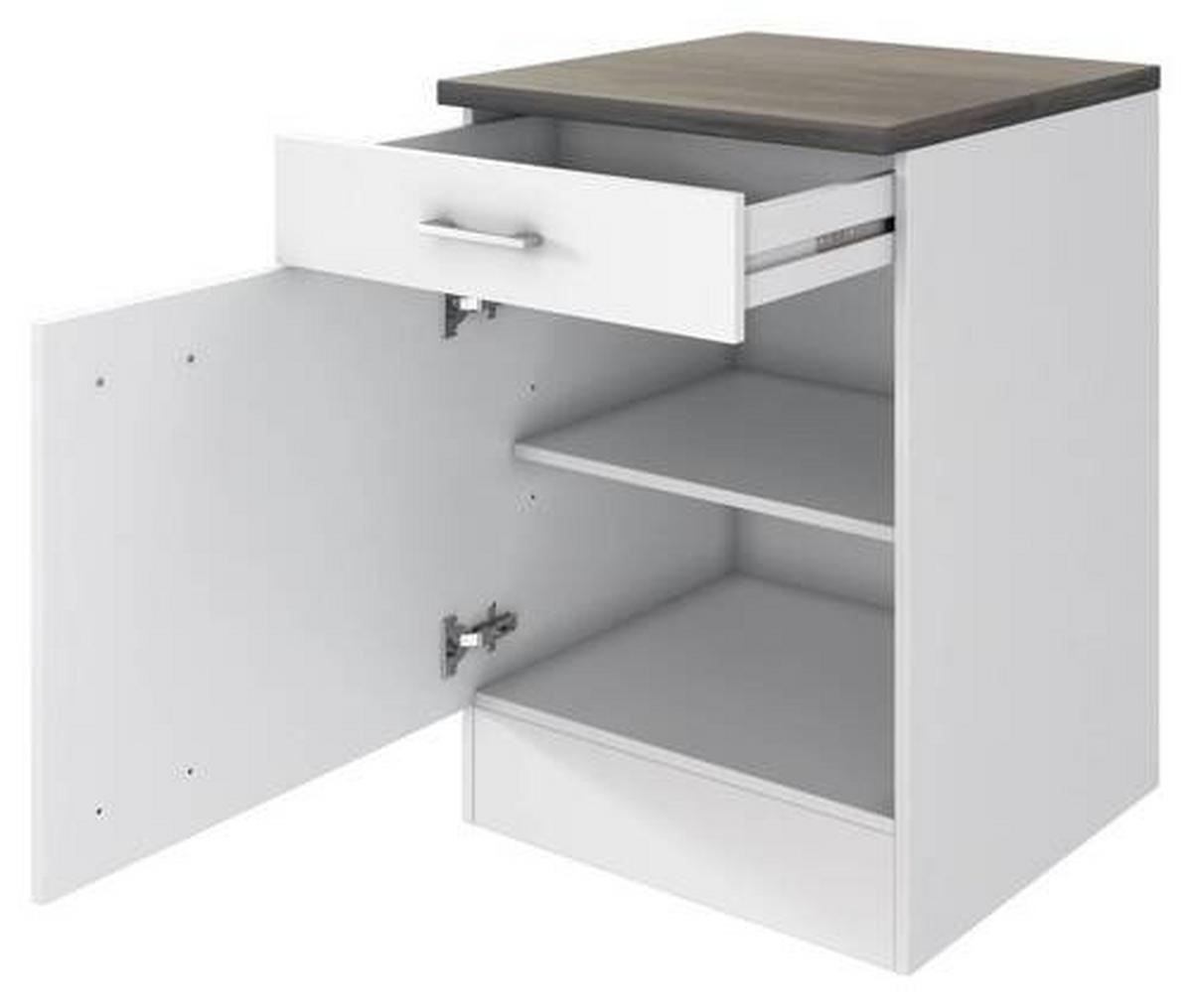 Küchenunterschrank Lucca Weiß B: 60 cm - Graubraun/Weiß, KONVENTIONELL, Holzwerkstoff (60/85/60cm) - FlexWell